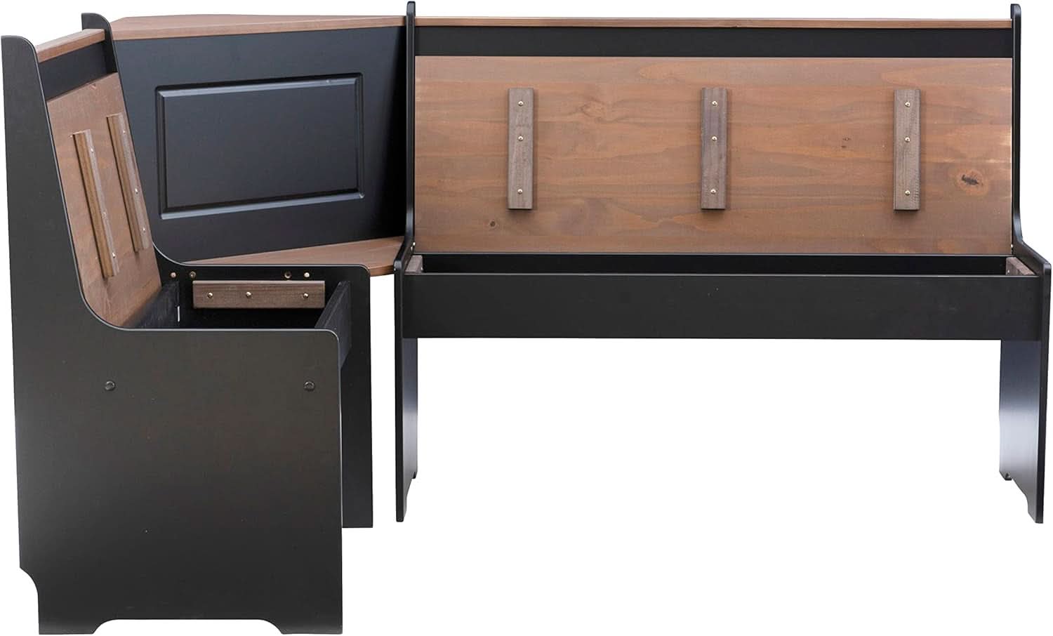 Black Pecan Five Seat Dining Set With Storage Benches