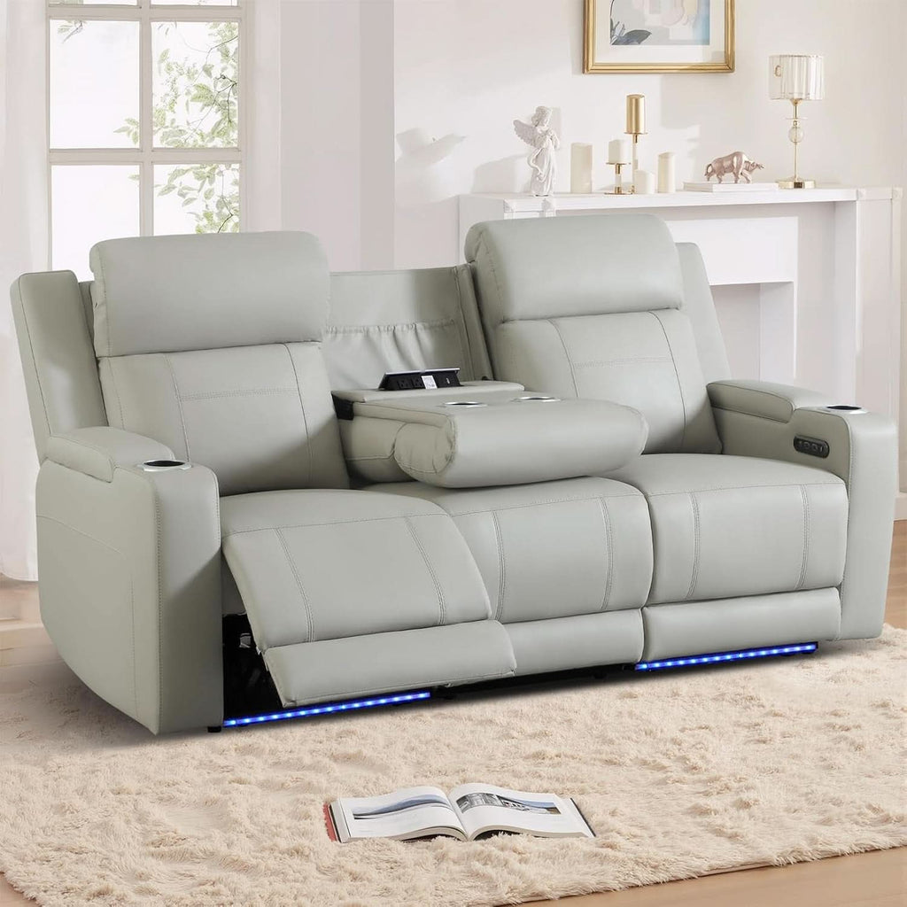 Power Recliner Sofa With Adjustable Headrest USB Charging
