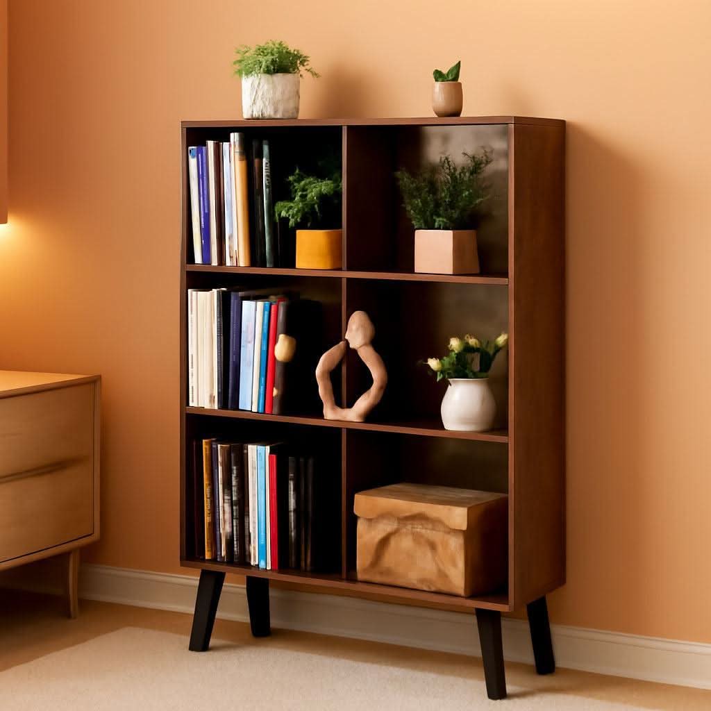 Rustic Brown 3 Tier Cube Bookshelf With Open Sides