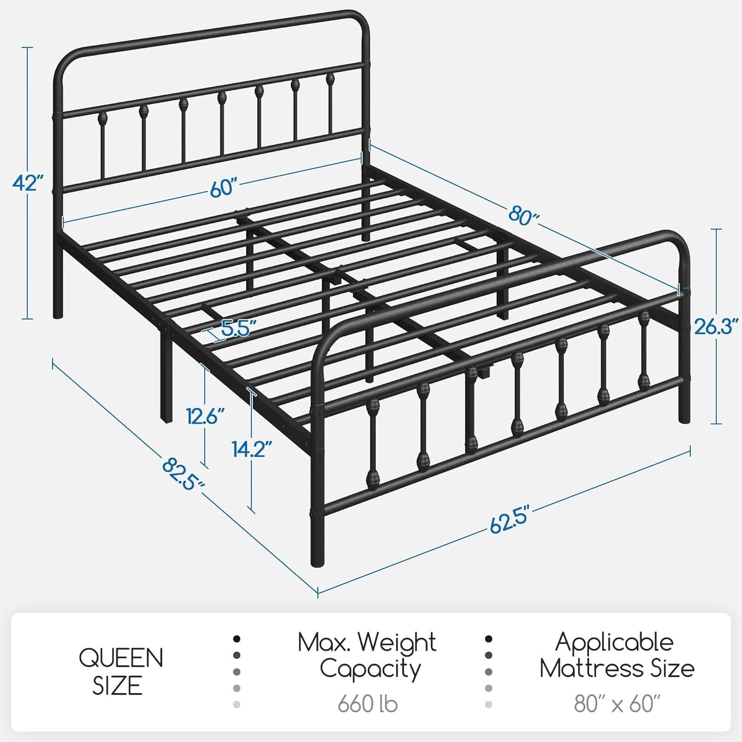 Queen Size Metal Platform Bed Frame With Storage Black