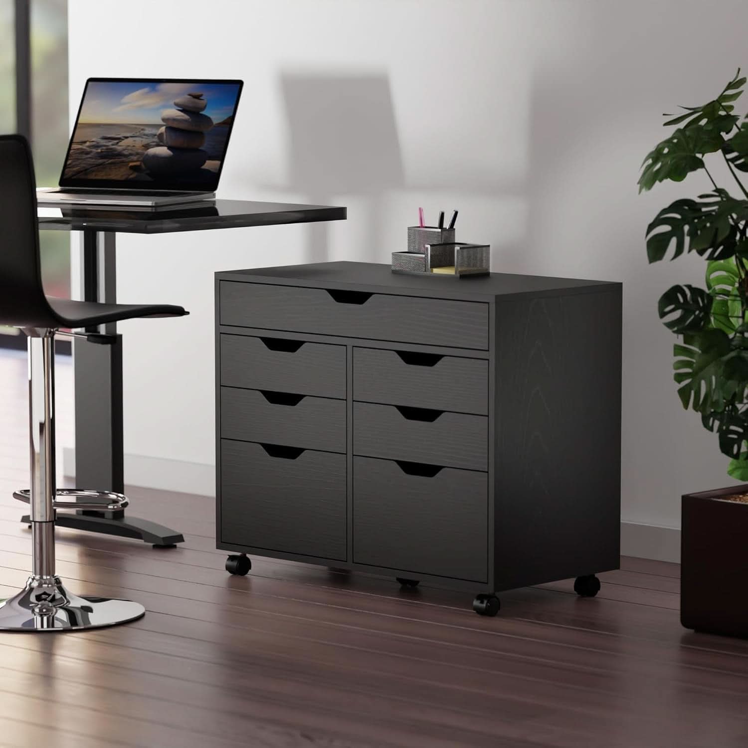 Black Halifax Two Door Storage Cabinet With Four Drawers