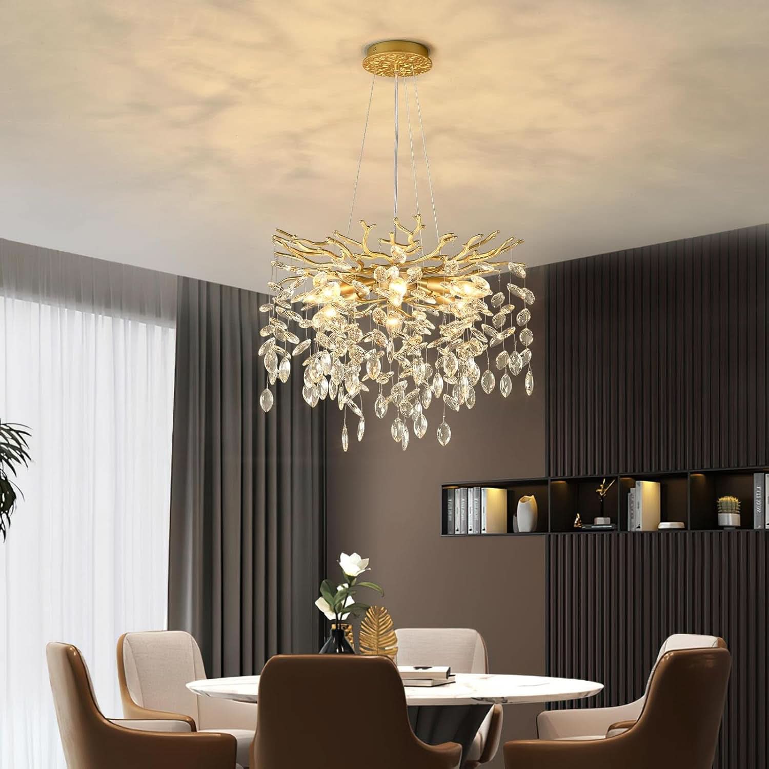 Gold Crystal Tree Branch Chandelier 18 Inch K9 Crystals