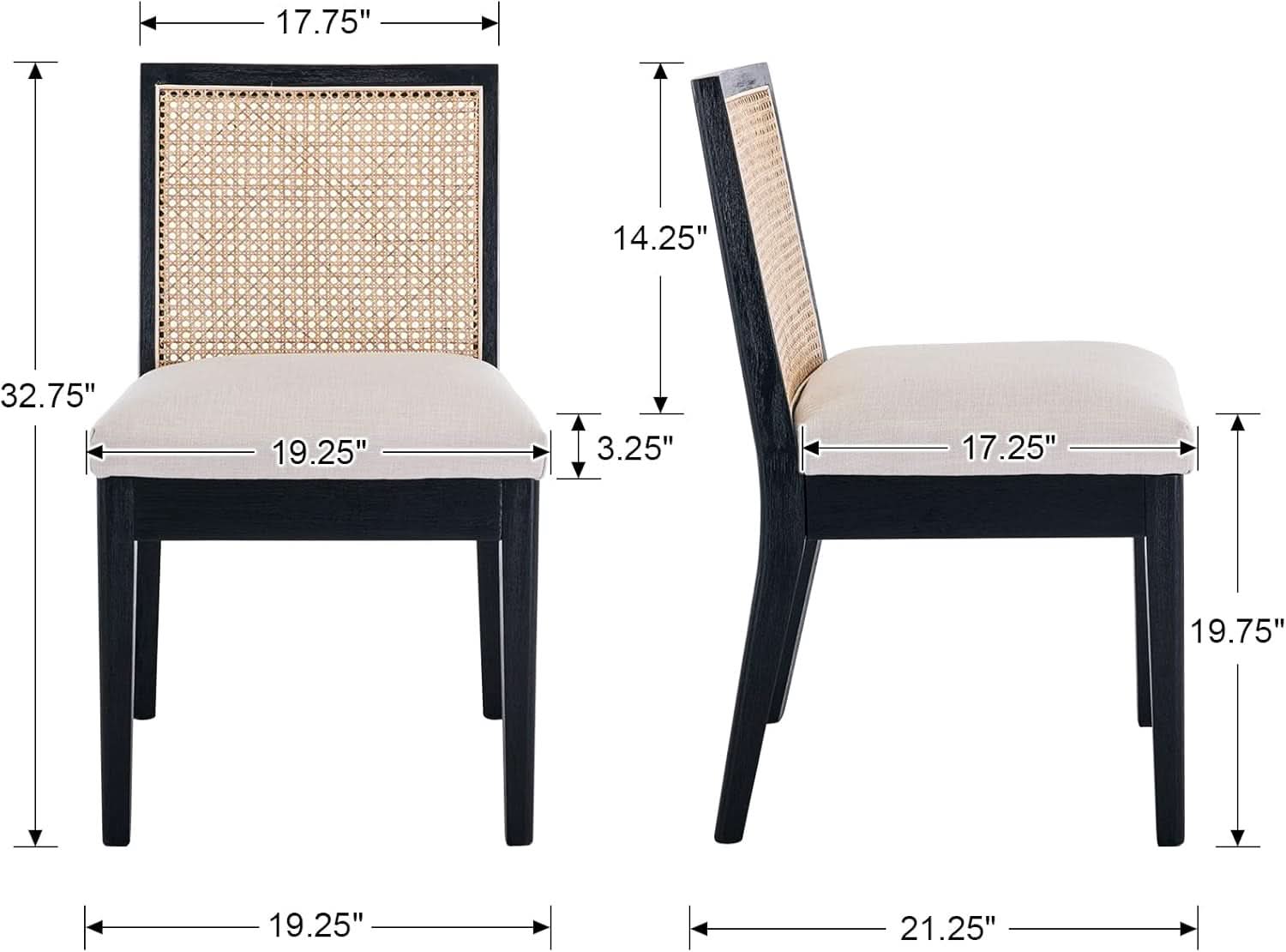 Rattan Dining Chairs Set Of Six Two Tone Black Cream Finish