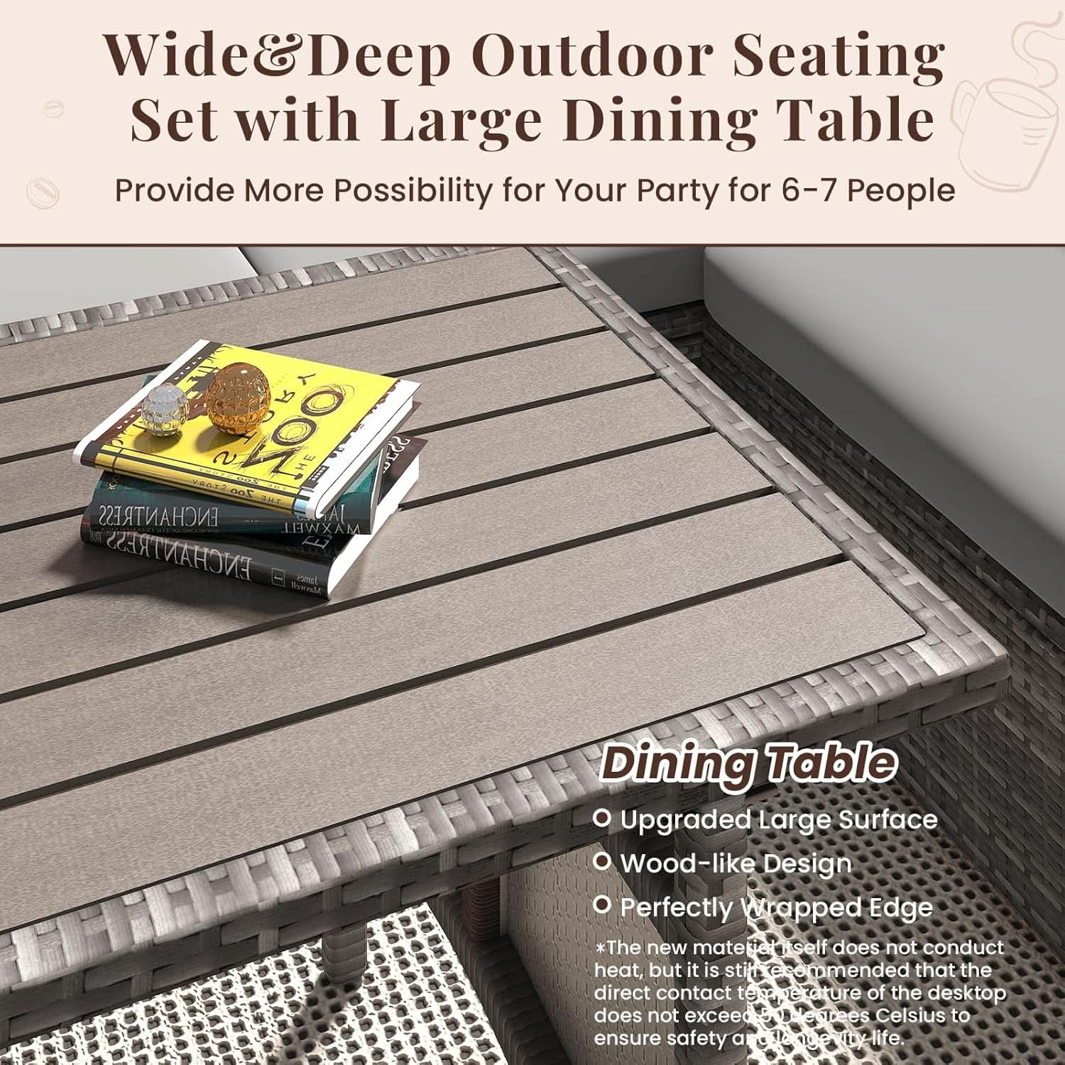 7 Piece Outdoor Patio Sectional Set All Weather Wicker Grey Cushions