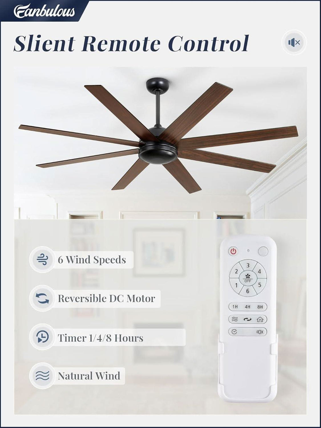 65 Inch Ceiling Fan With Remote Control No Light Indoor Outdoor