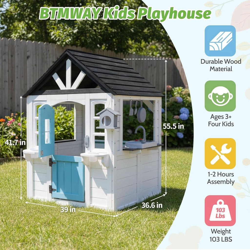 Natural Cedar Outdoor Kids Playhouse With Kitchenette