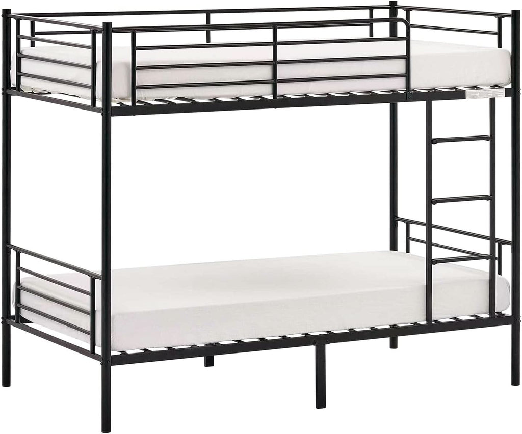 Twin Over Twin Bunk Bed With Stairs Black Metal Frame