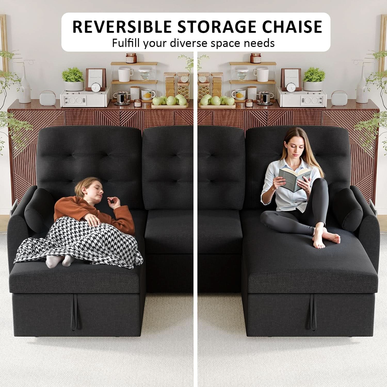 86Inch Convertible Sleeper Sectional With USB Ports