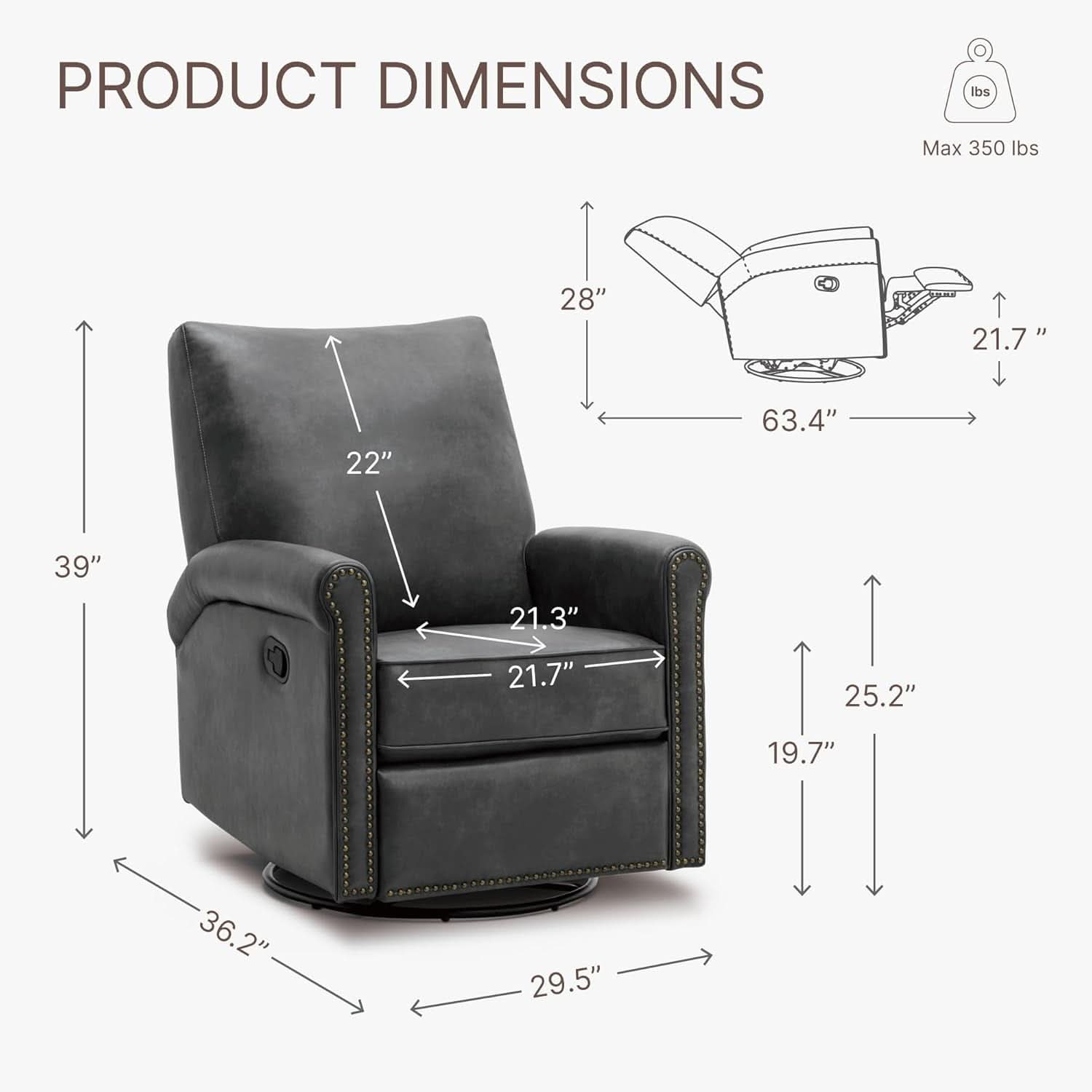 Large Leather Recliner Chair With Swivel Rocker Living Room