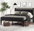 Sturdy Metal Platform Bed Frame With Wooden Headboard 800Lb
