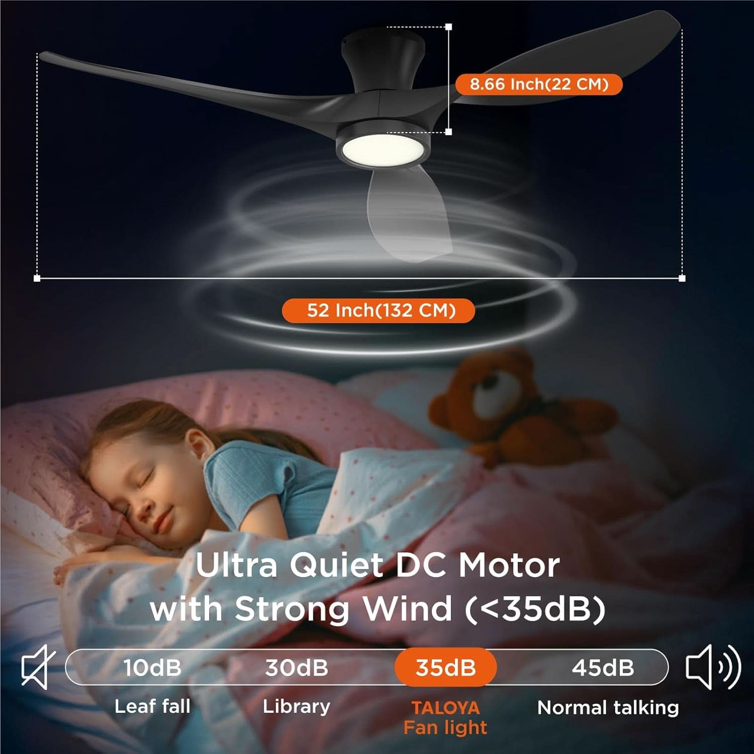 52 Inch Black Ceiling Fan With Integrated Led Lighting