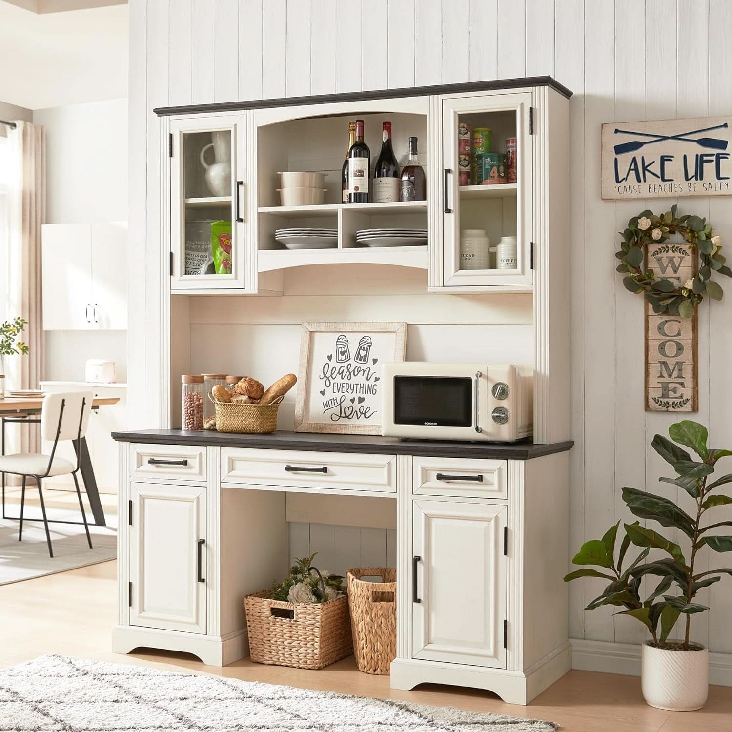 Farmhouse 76 Inch White Industrial Grade Desk Hutch