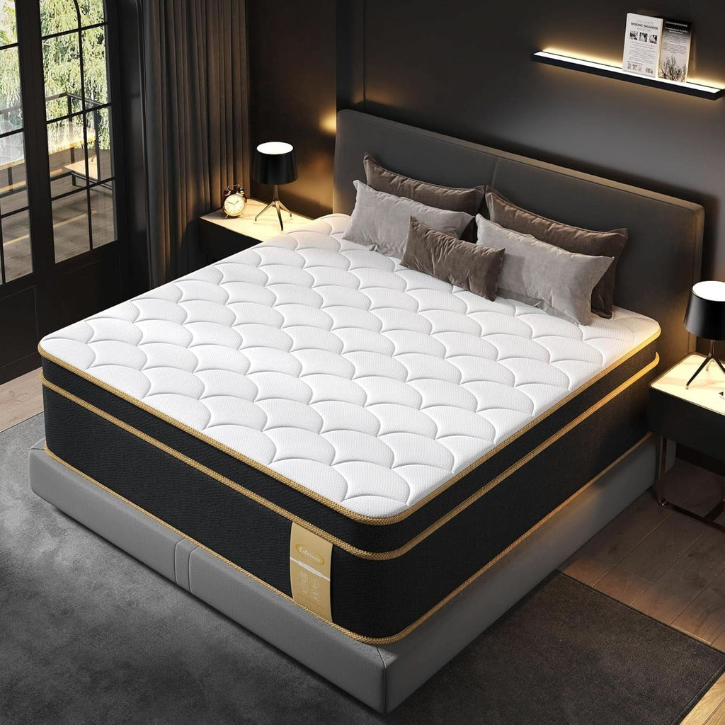 Queen Gel Memory Foam Hybrid Mattress Fourteen Inch Edge Support