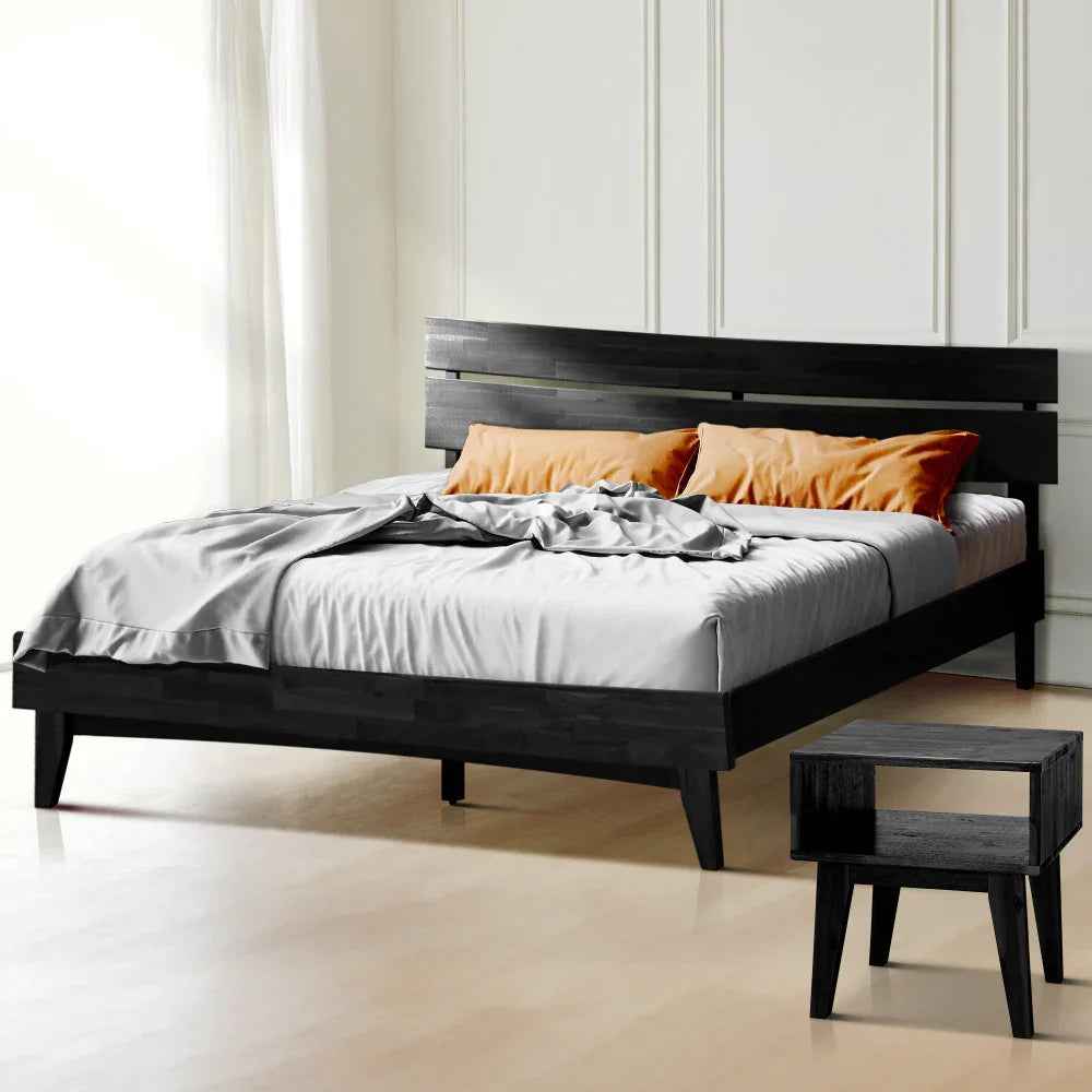 [Buy 1 Get 1] Aurora Solid Wood Bed Frame & Nightstand