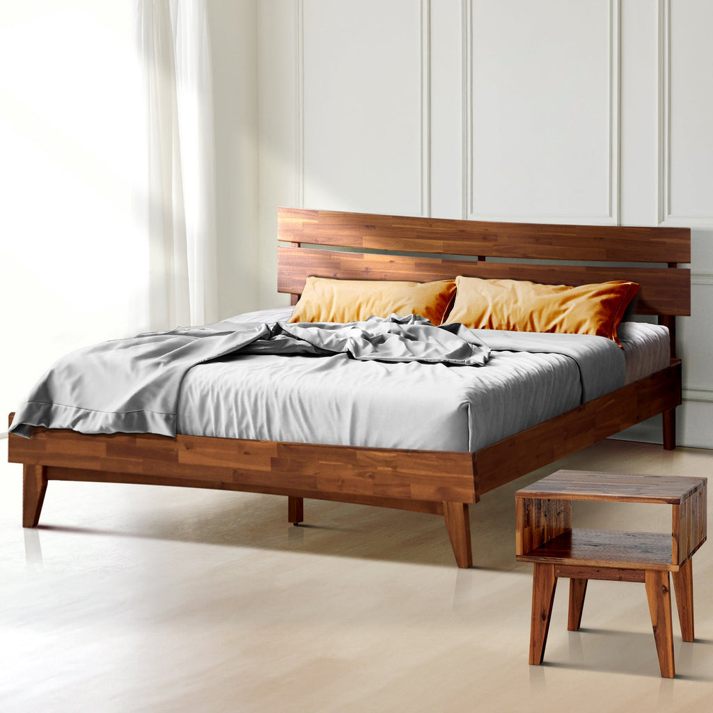 [Buy 1 Get 1] Aurora Solid Wood Bed Frame & Nightstand