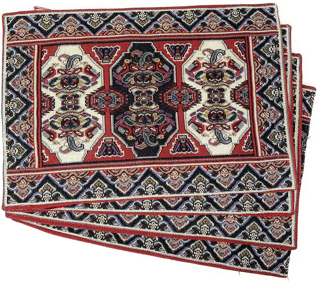 DaDalogy Set of 4-Pieces Majestic Kilim Red Persian Rug Woven Tapestry Placemats 13” x 19” (18195)