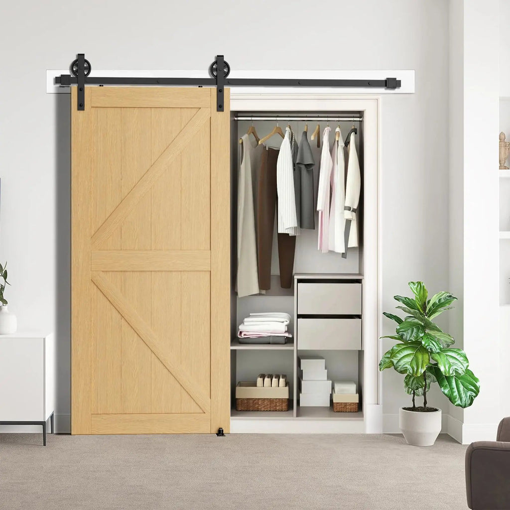 Big Spoke Wheel Roller Sliding Barn Door Hardware Kit (No Door)