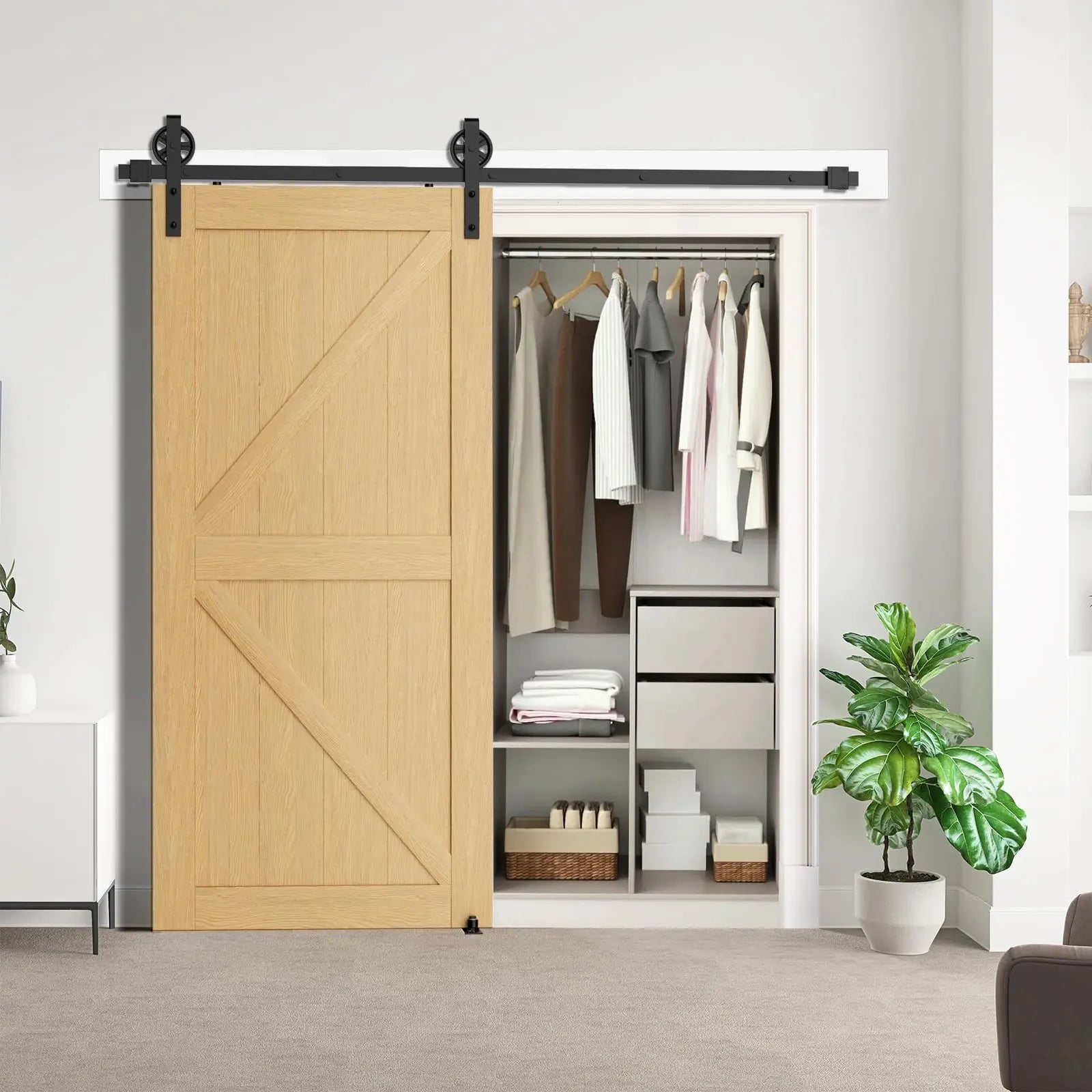 Big Spoke Wheel Roller Sliding Barn Door Hardware Kit (No Door)