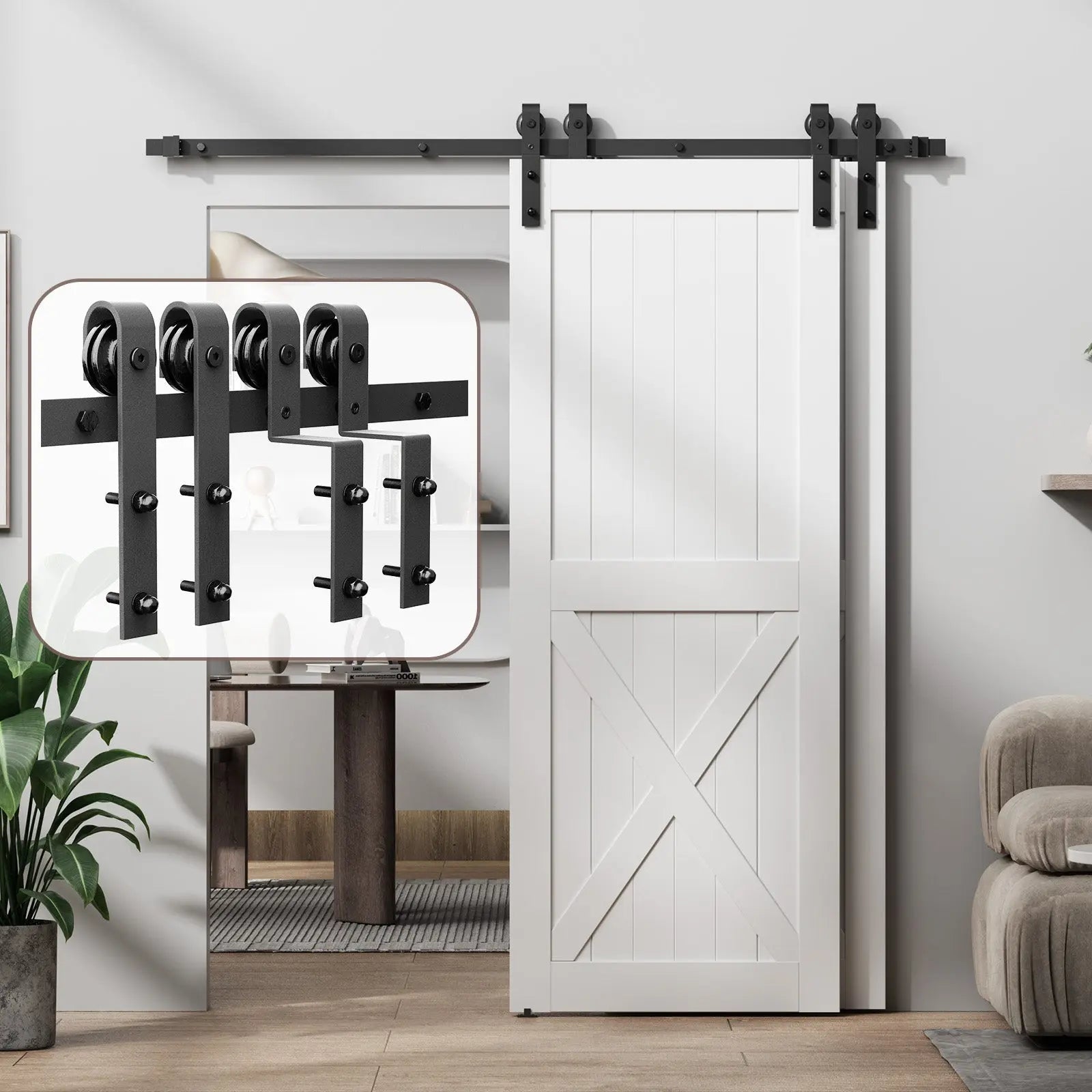 Bypass Sliding Barn Door Hardware Kit Basic J Pulley (No Door)