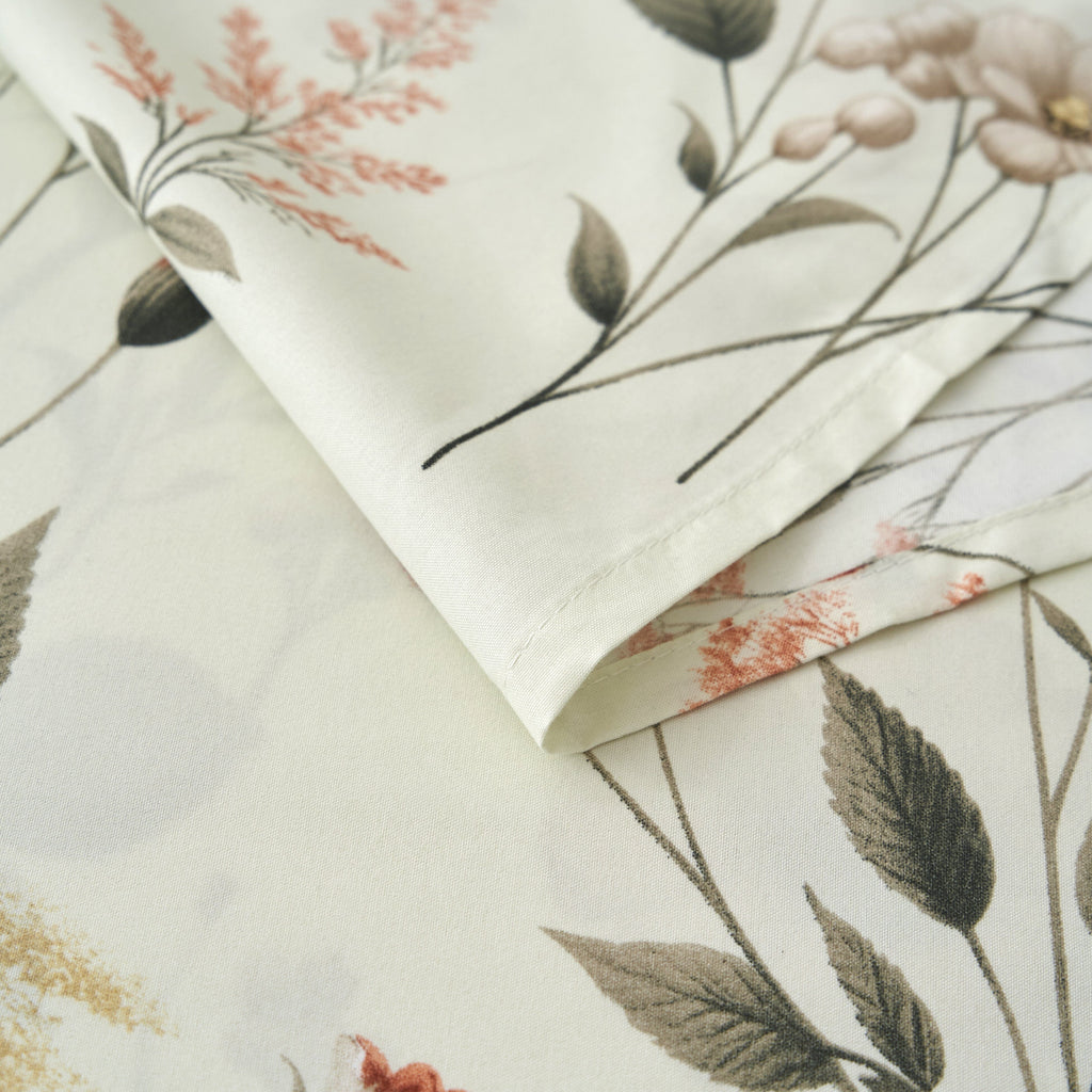DaDalogy Enchanted Meadow Bed Sheet Set - Floral Harmony in Beige, Rose, and Soft Green, Premium Soft Microfiber, Machine Washable, Deep Pocket 14 - 15 Inches + Flat Sheet