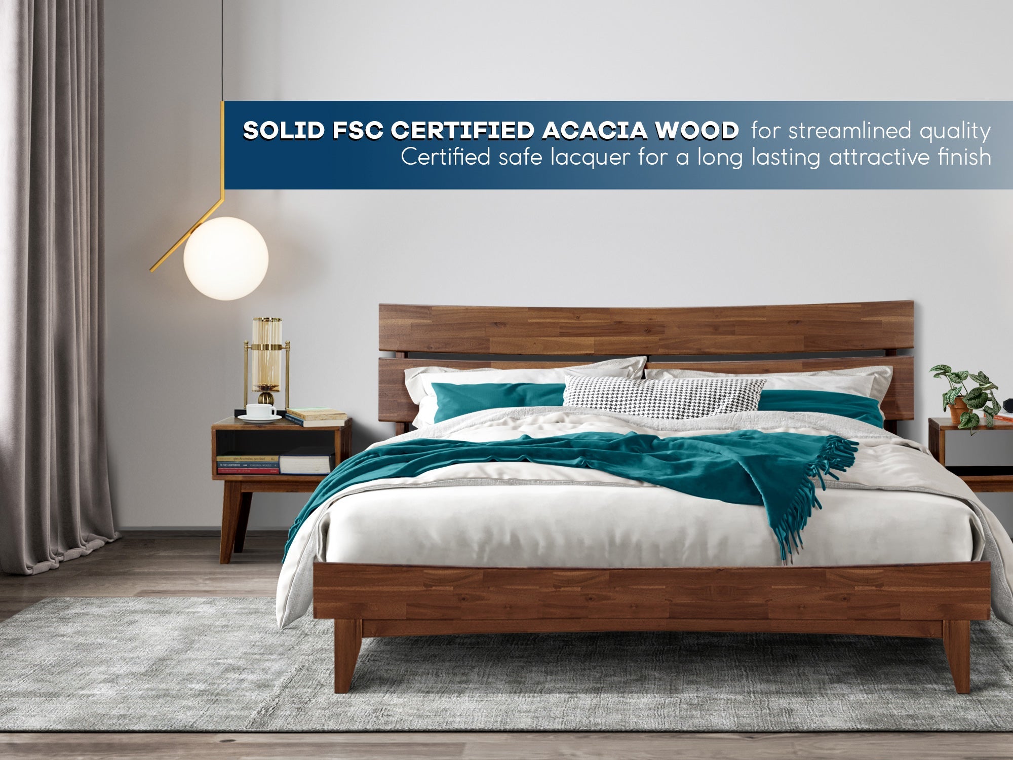 [Buy 1 Get 1] Aurora Solid Wood Bed Frame & Nightstand