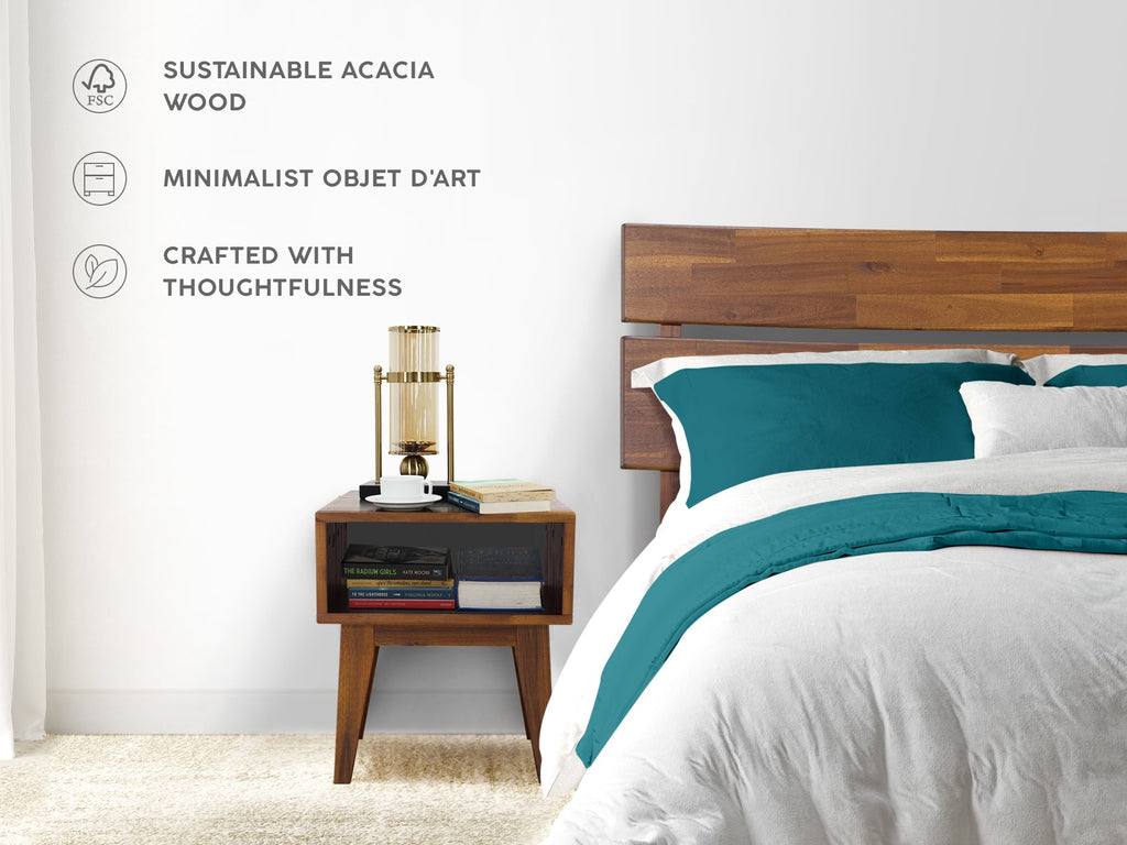 [Buy 1 Get 1] Aurora Solid Wood Bed Frame & Nightstand