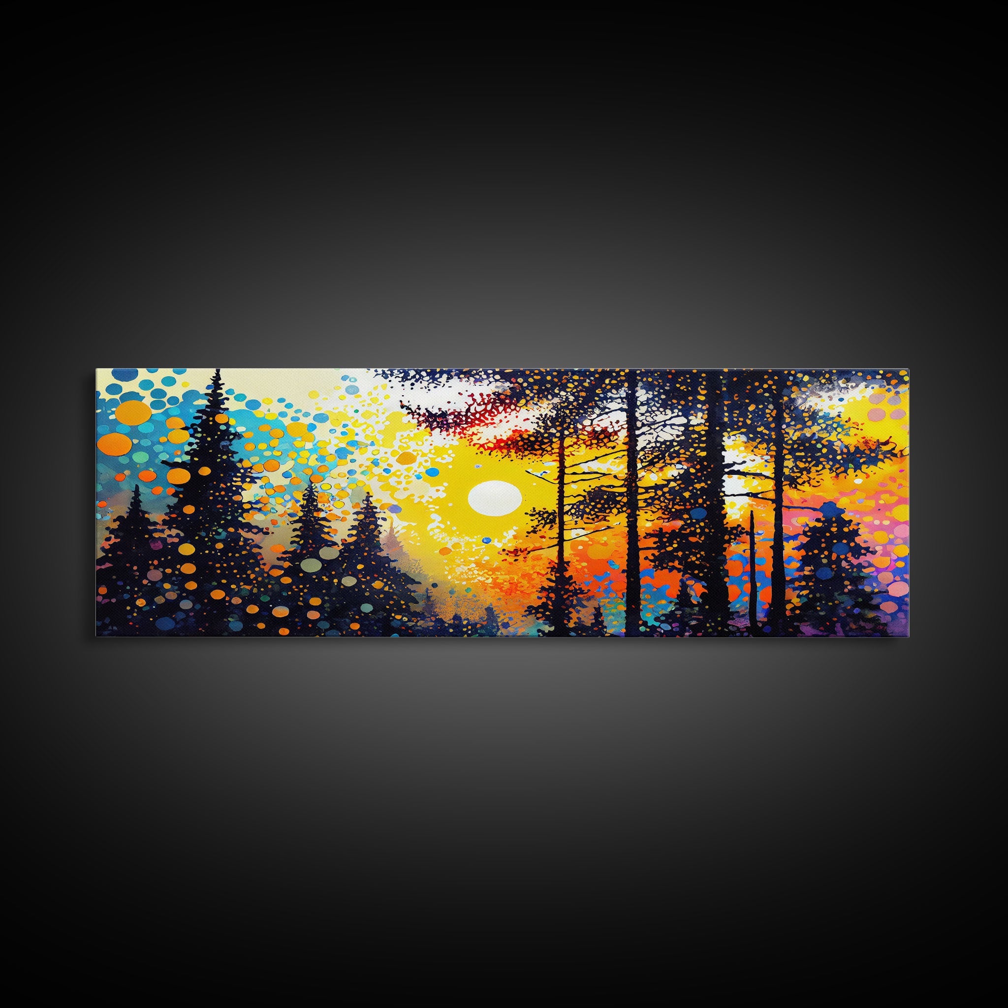 Vibrant Watercolor Of A Pine Tree Forest, Framed Canvas Print, Colorful Wall Art, Original Painting, Landscape Painting, Above Sofa Decor