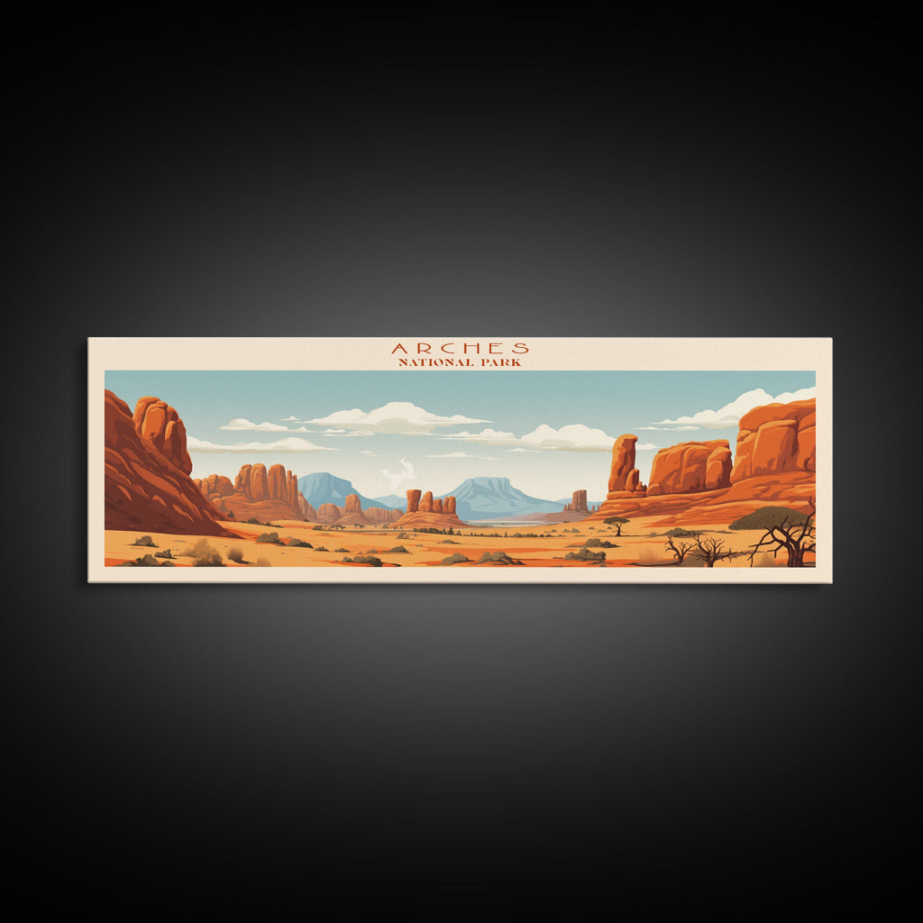Arches National Park, Panoramic Utah Travel Art, National Park Print, Minimalist Travel Art, Midcentury Modern Style Landscape