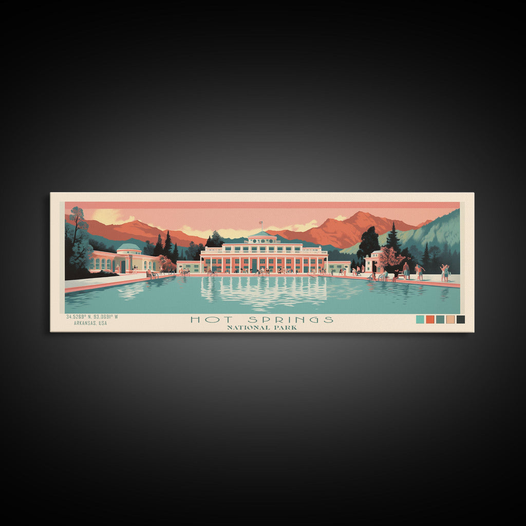 Hot Springs National Park, Panoramic Arkansas Travel Art, National Park Print, Minimalist Travel Art, Midcentury Modern Style Landscape