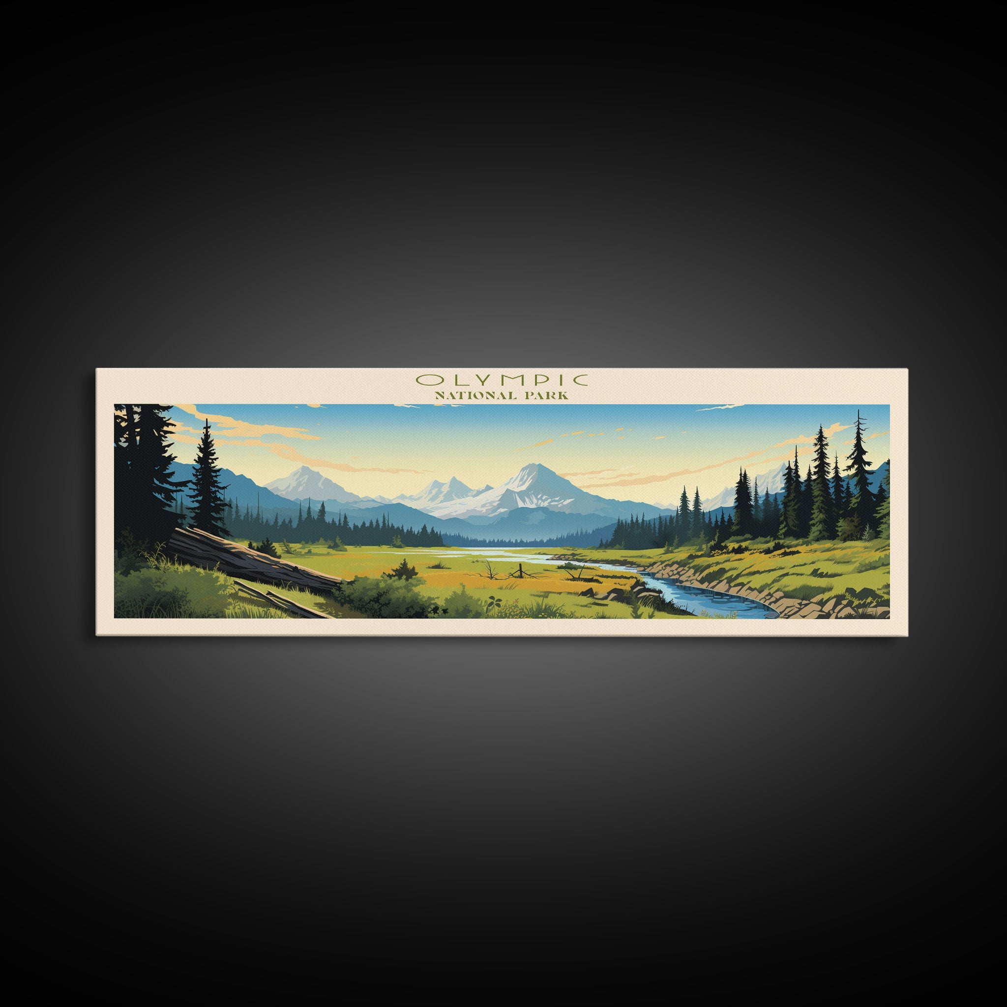 Olympic National Park Panoramic Washington Travel Art, National Park Print, Minimalist Travel Art, Midcentury Modern Style Landscape