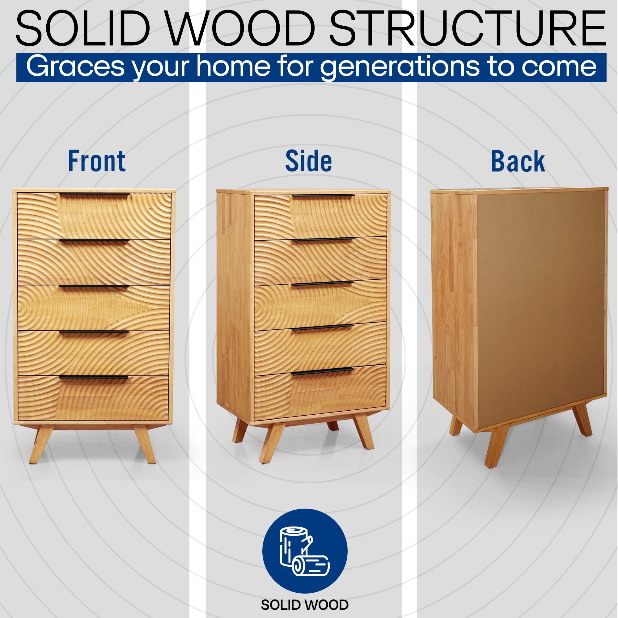 Harmony Solid Wood Dresser with 5 Drawers