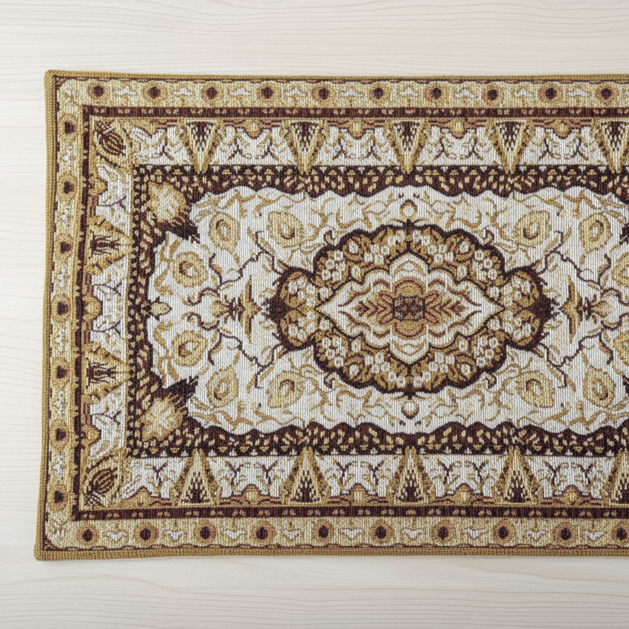 DaDa Bedding Set of 4-6 Pieces Royal Persian Style Rug Golden Brown Floral Tapestry Placemats 13” x 19” (18119)