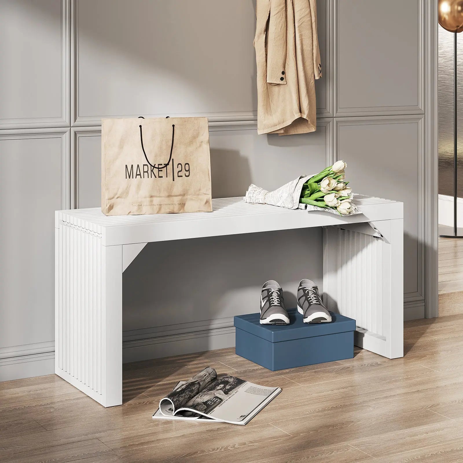 Hausvita 35" Solid Wood Pine Wooden Bench