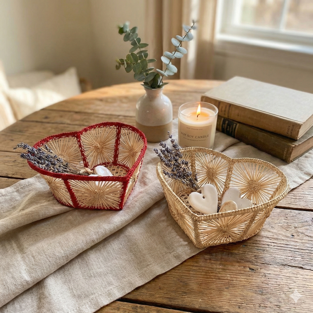 Heart Handwoven Iraca Palm Basket