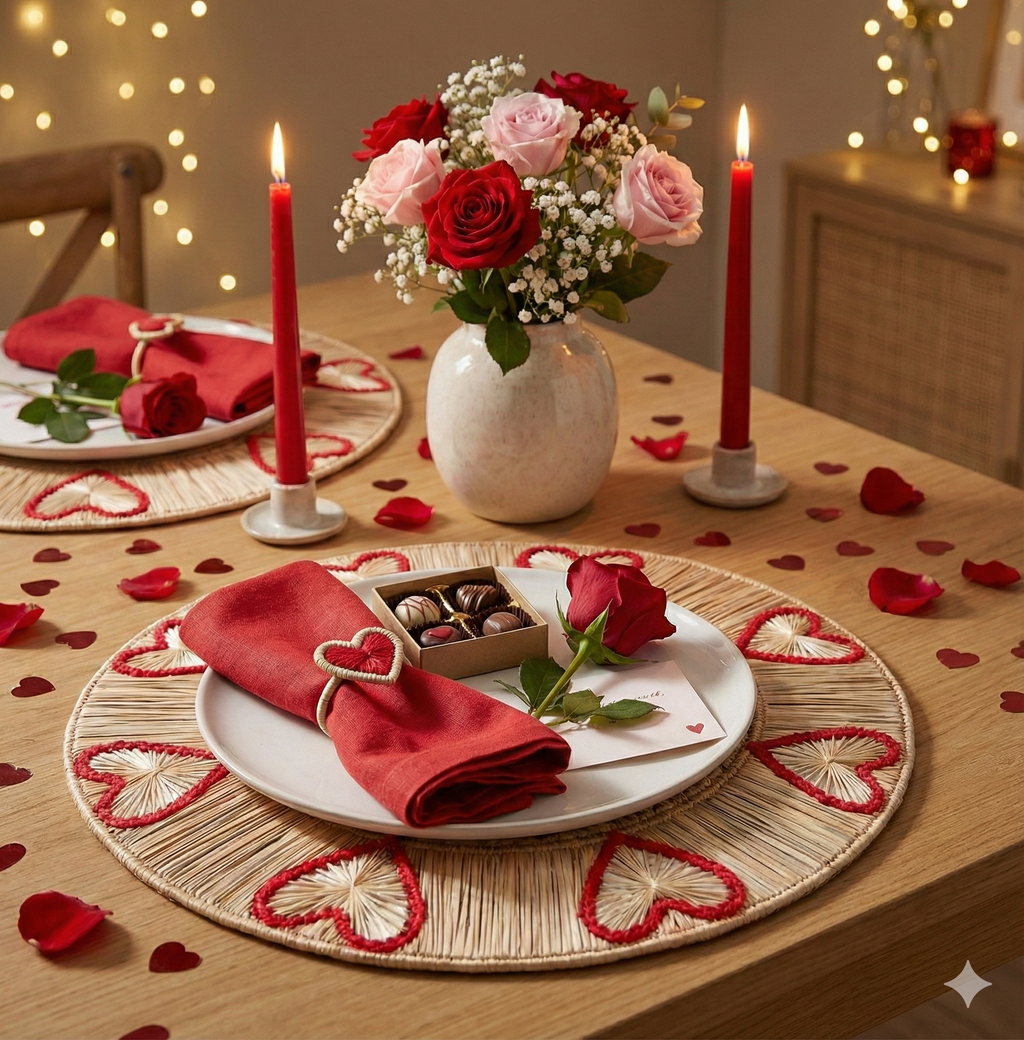 Valentine Hearts Handwoven Iraca Palm Placemat
