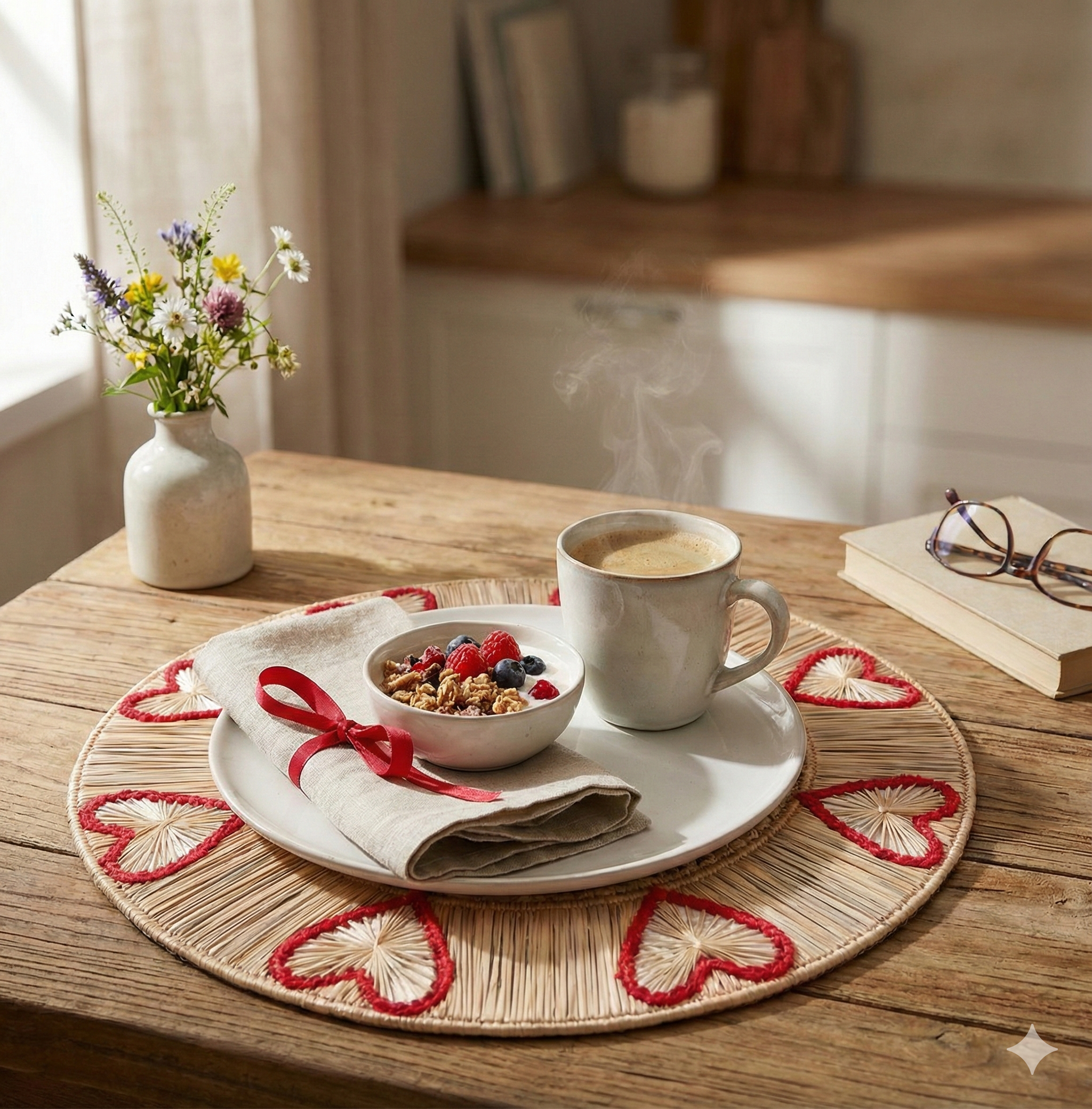 Valentine Hearts Handwoven Iraca Palm Placemat