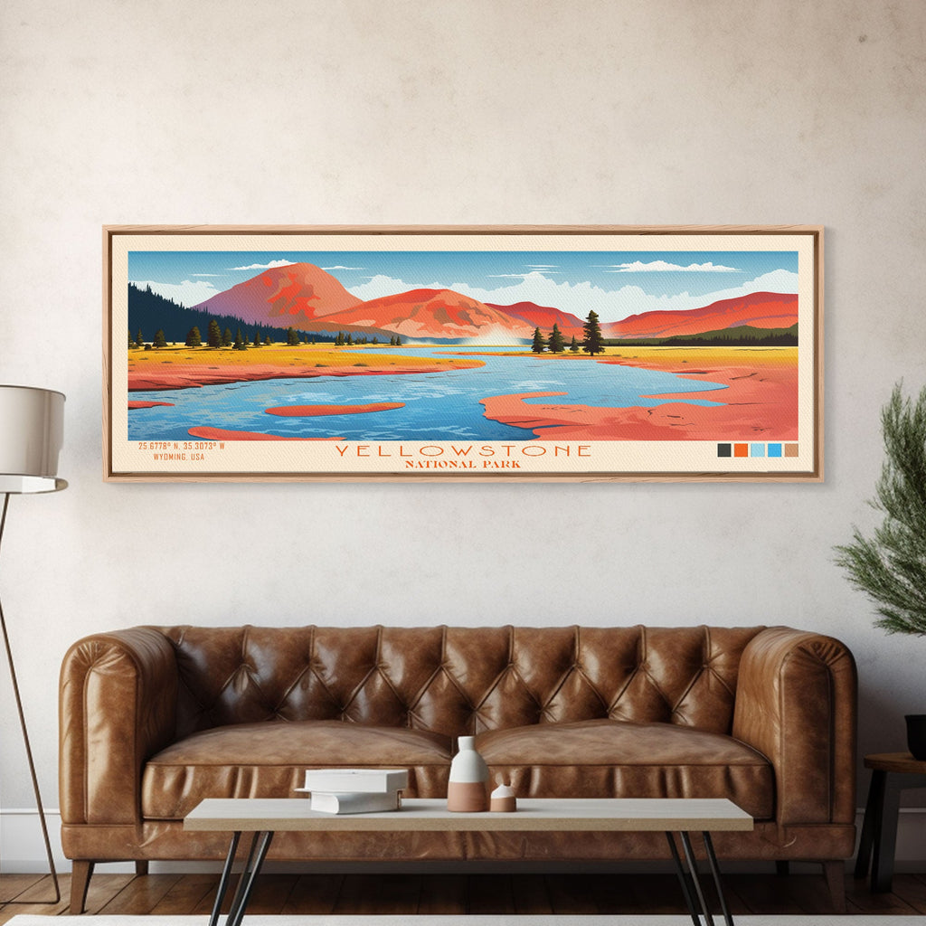 Yellowstone National Park Panoramic Wyoming Travel Art, National Park Print, Minimalist Travel Art, Midcentury Modern Style Landscape