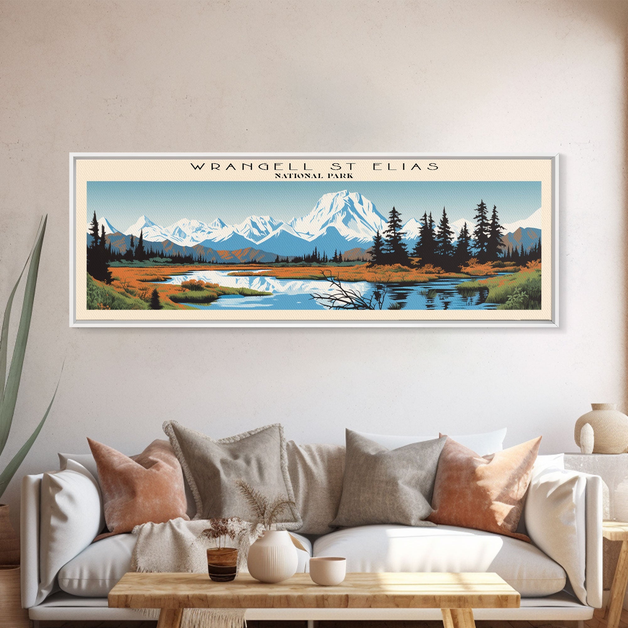 Wrangell St. Elias National Park Panoramic Alaska Travel Art, National Park Print, Minimalist Travel Art, Midcentury Modern Style Landscape