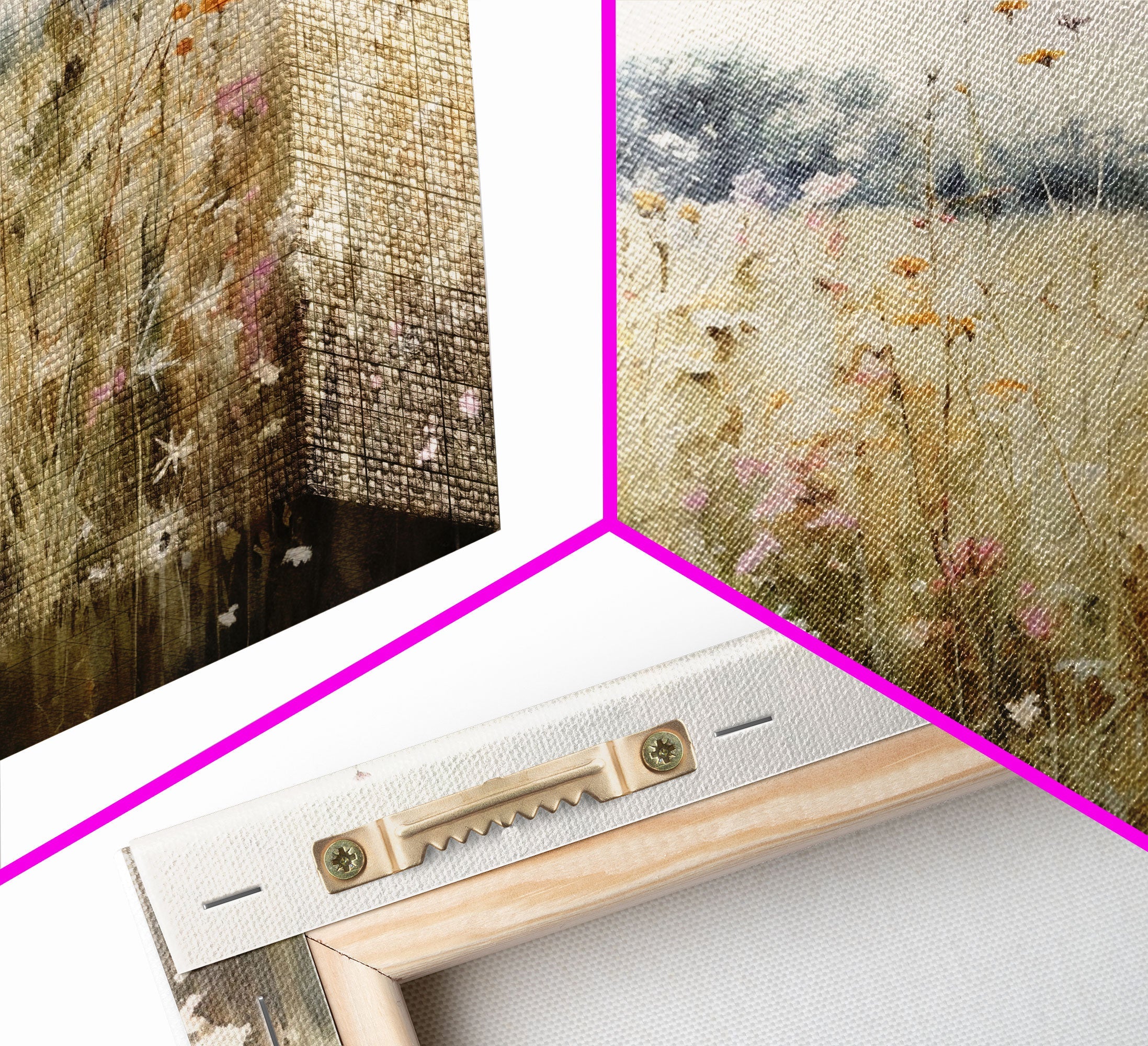Rustic Country Wildflower Landscape Oil Painting Canvas Print Reproduction, Framed Wall Art, Rustic Farmhouse Decor, Gift For Her