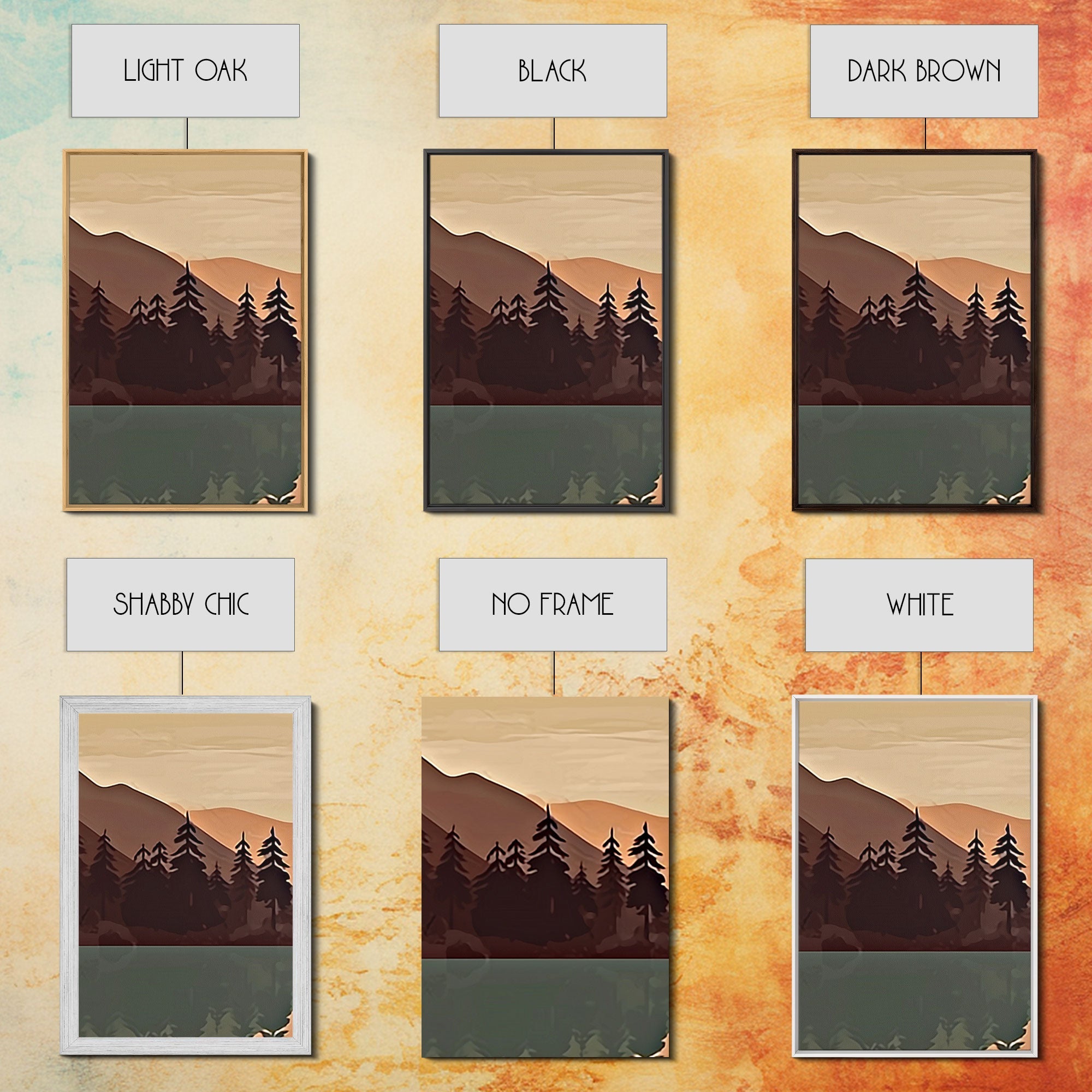 Boho Wall Art Prints, 3 Panel Canvas Art, Pacific Northwest Sunset, Boho Wall Art Set Minimalist Modern Mid Century Abstract Forest Wall Art
