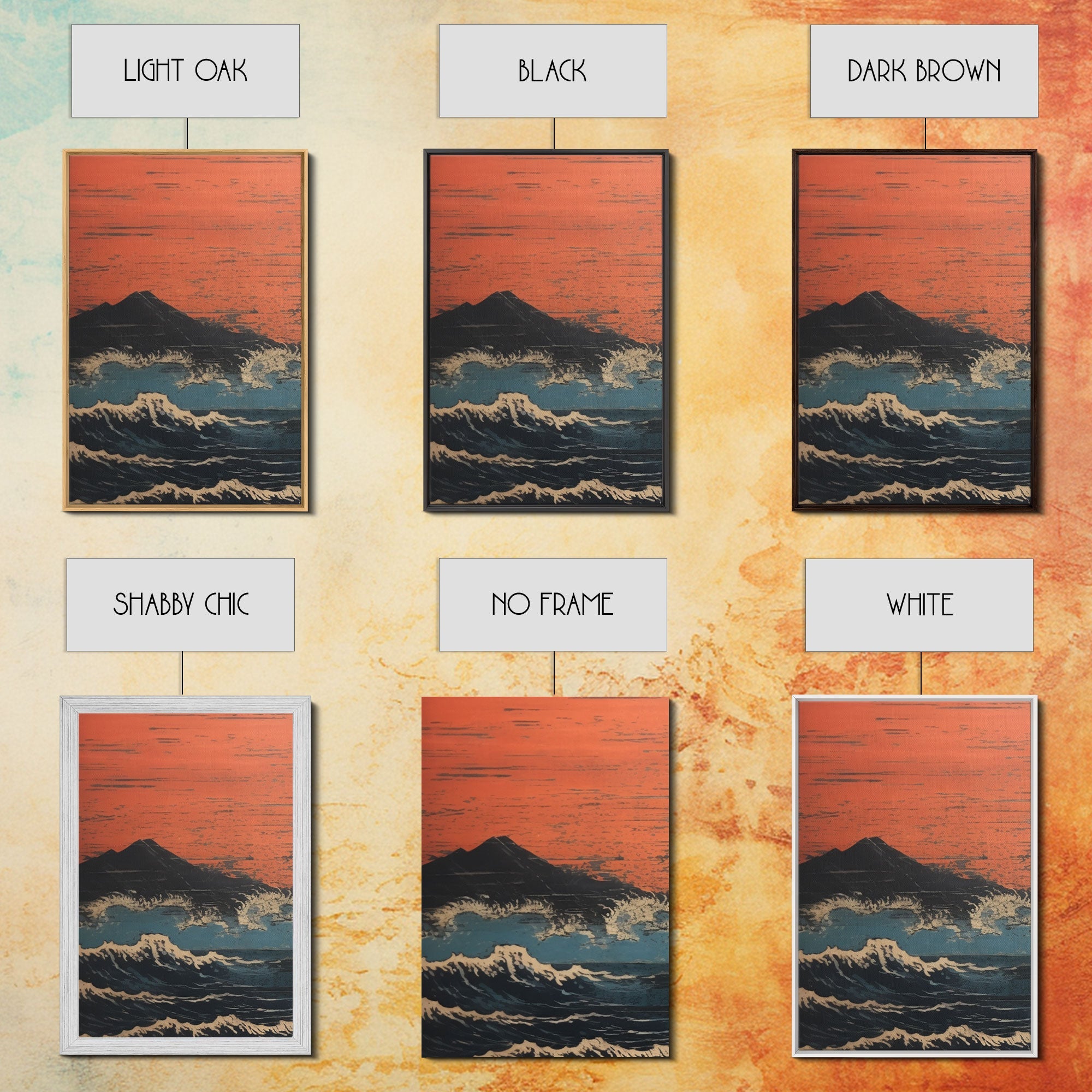 Ocean Waves, Grunge Wall Art, Asian Art, Japanese Wall Art, Canvas Print, Wall Art, 3 Piece Wall Art, Gaming Wall Decor, Farmhouse Art