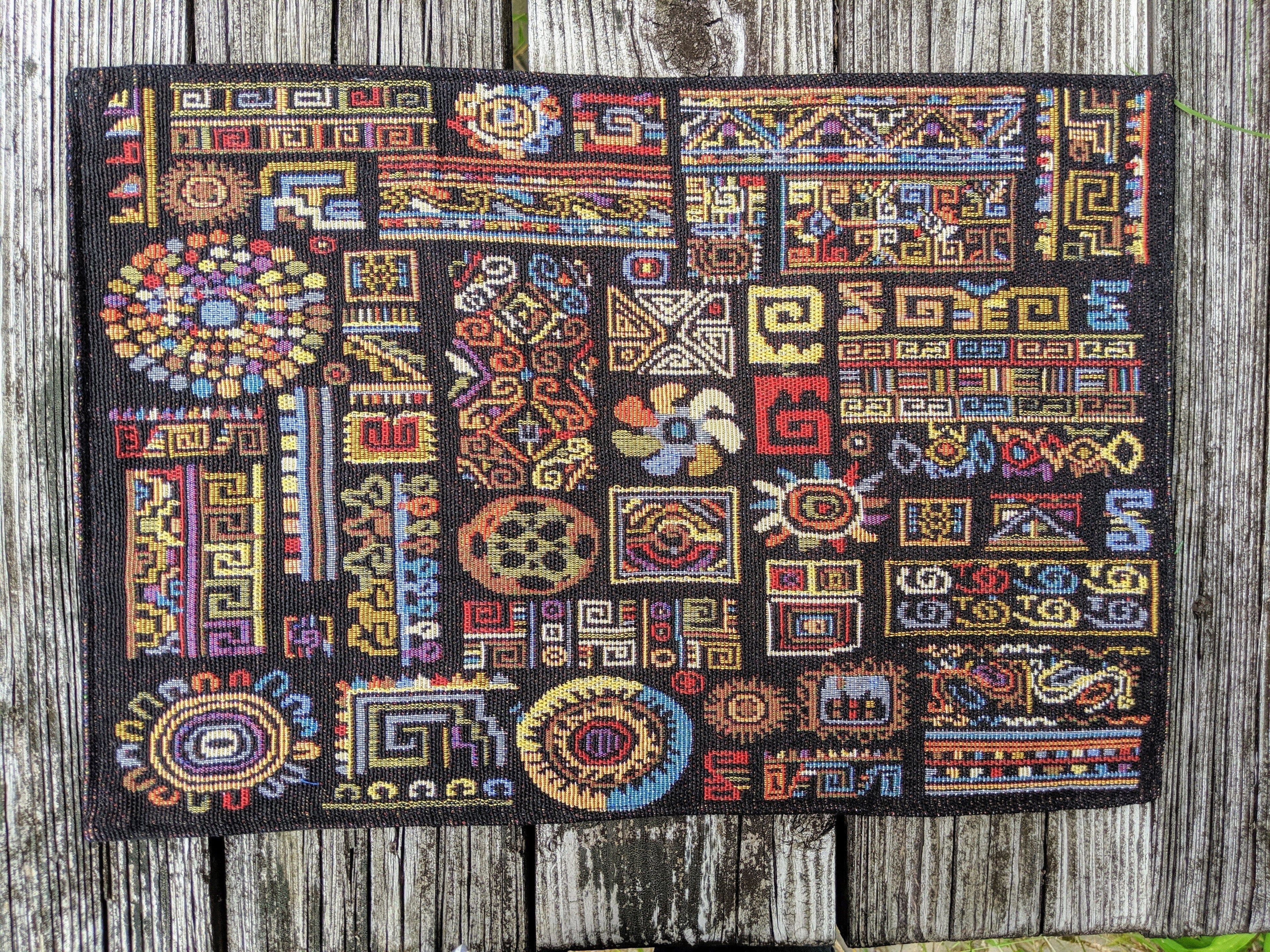DaDa Bedding Set of 4-Pieces Ethnic Ornaments Geometric Black Tapestry Dining Placemats 13” x 19” (18118)