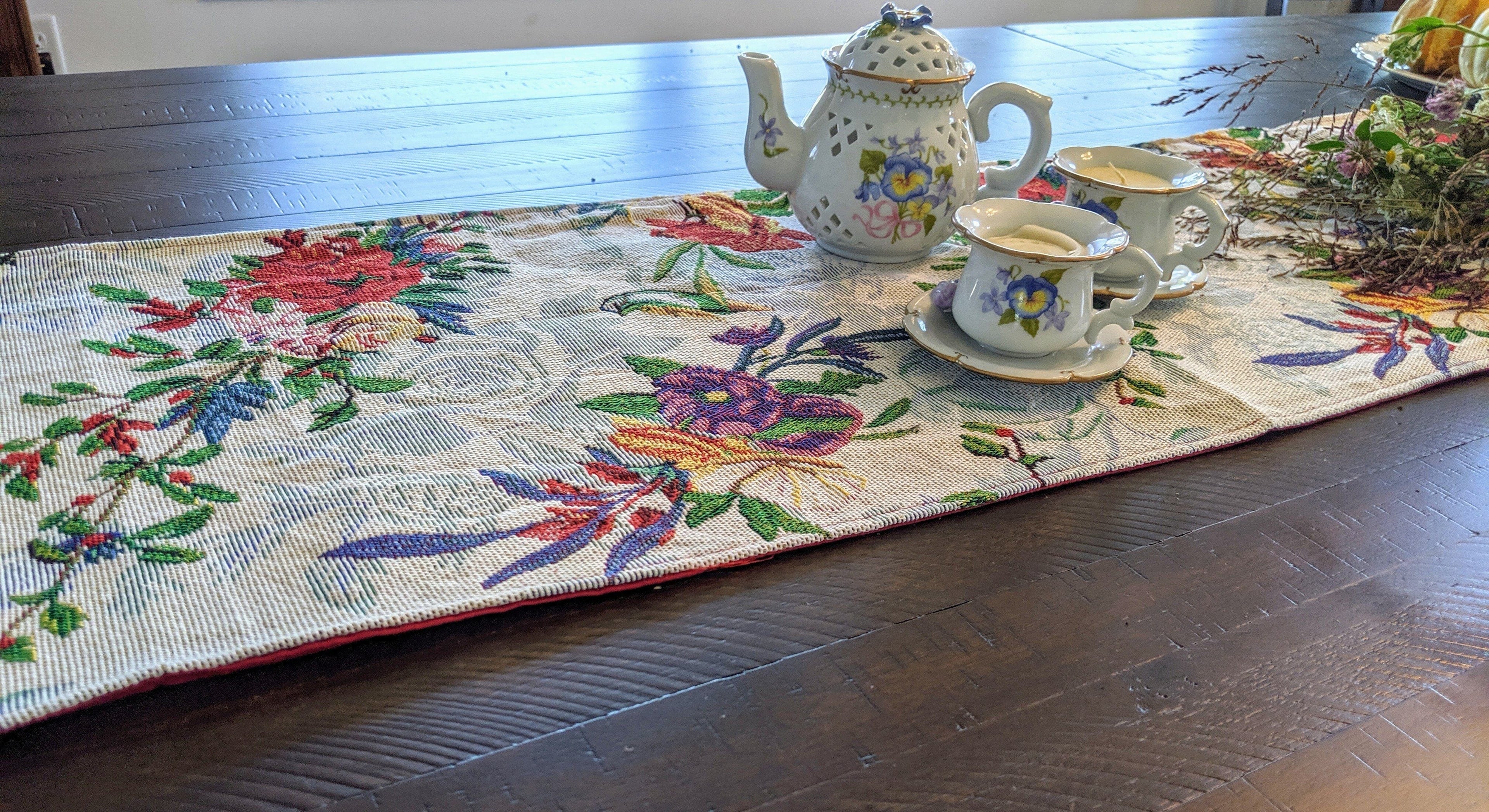 DaDa Bedding Floral Roses Tropical Paradise Birds Woven Tapestry Dining Table Runner (18116)