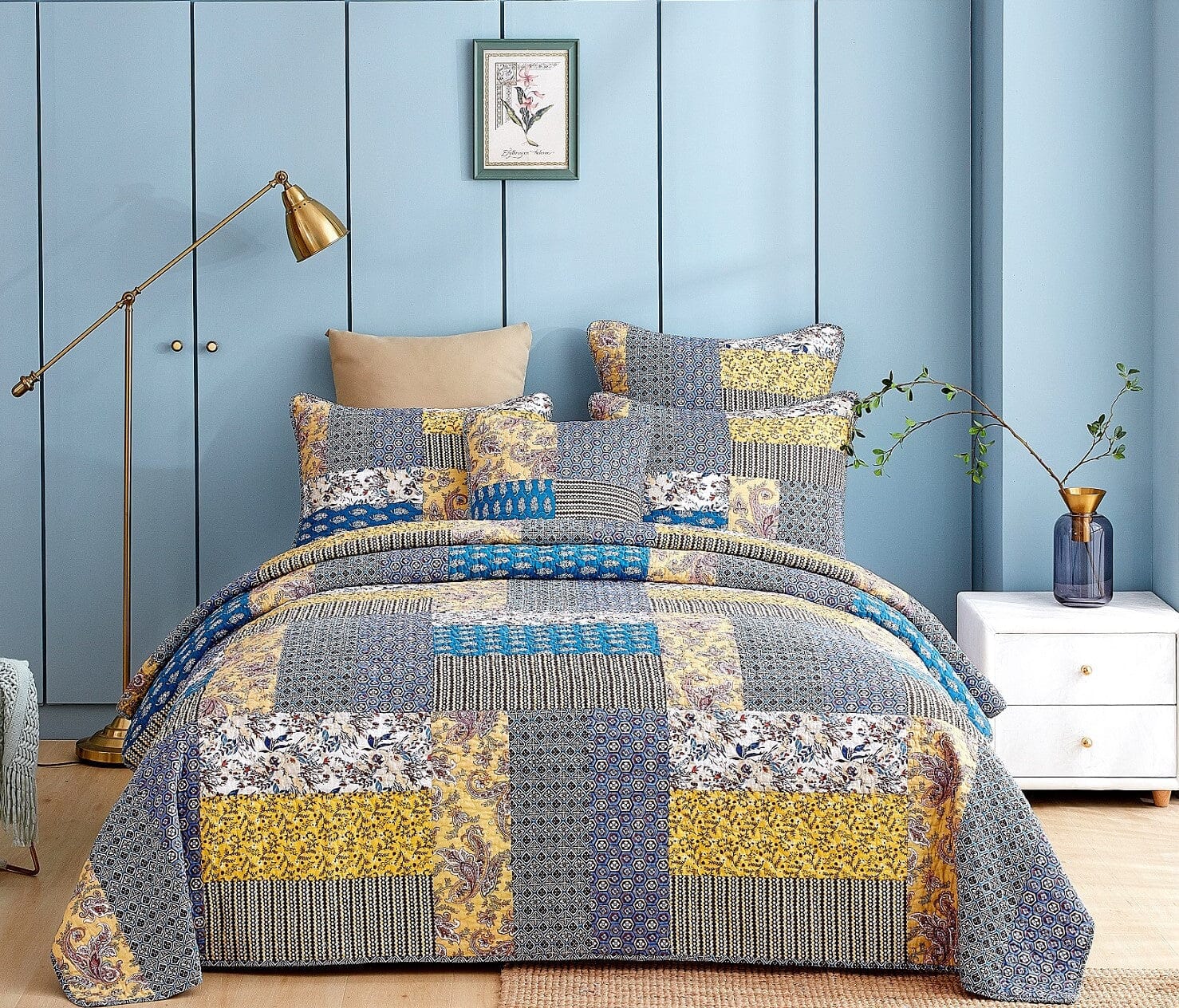 DaDa Bedding Honey Cove Garden Floral Paisley Cottage Patchwork Bedspread Set (JHW-957)