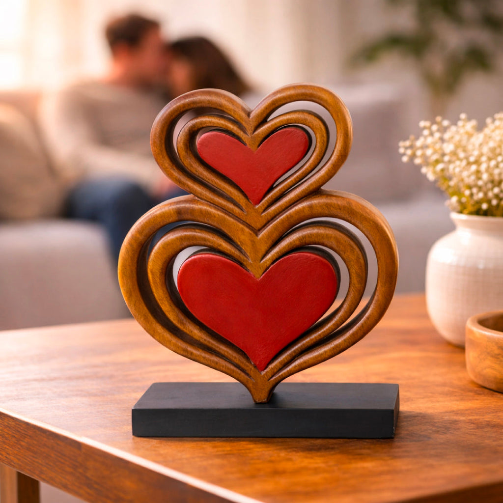 Twin Souls – Handmade Wooden Hearts Sculpture, Symbol of Love