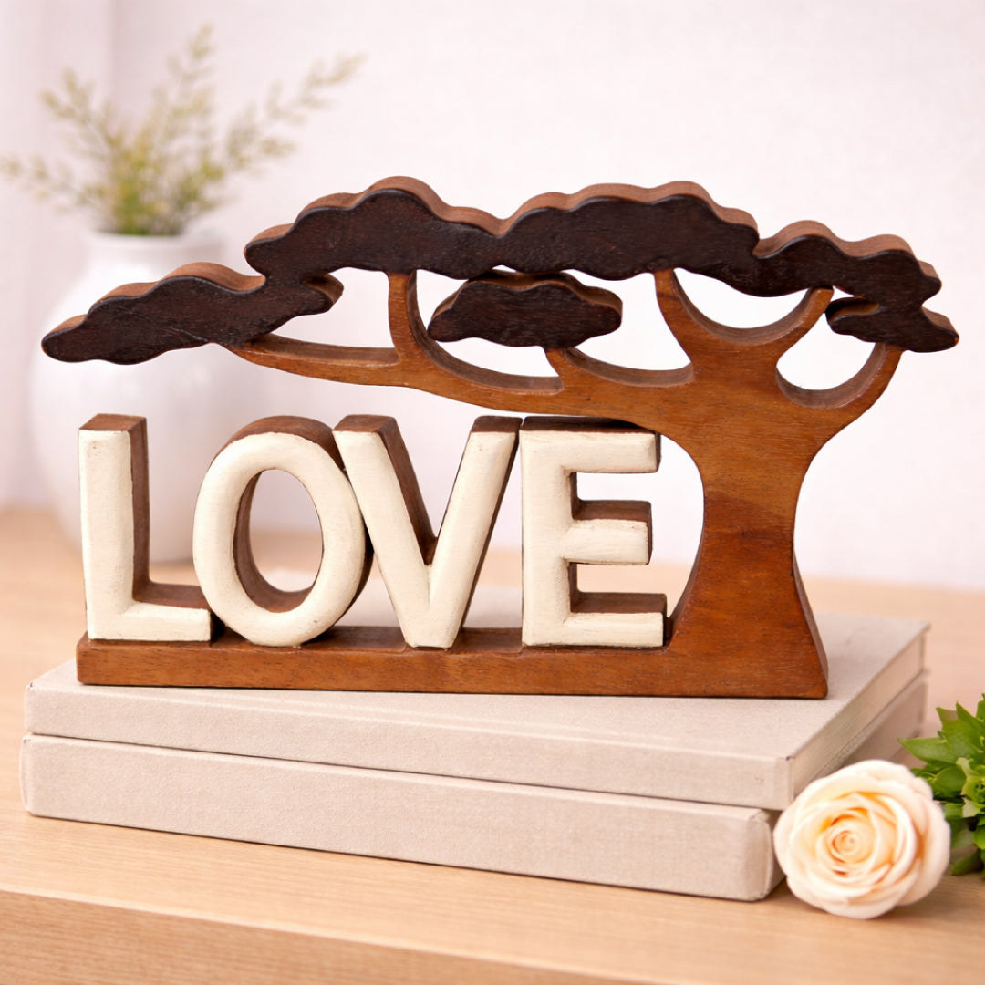 Elmija Enduring Love – Hand Carved Wooden Sculpture, Handmade Decorative Home Art