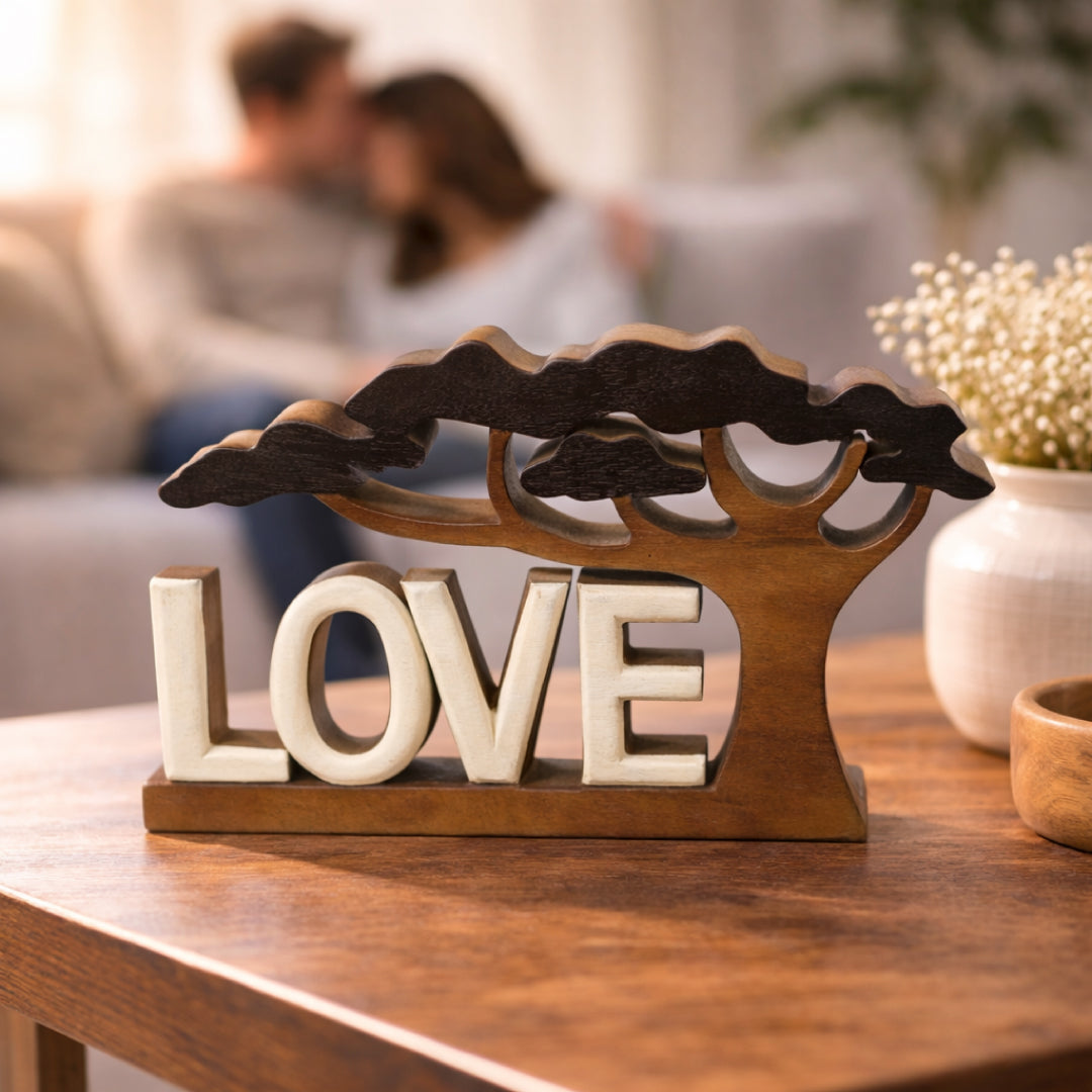 Elmija Enduring Love – Hand Carved Wooden Sculpture, Handmade Decorative Home Art