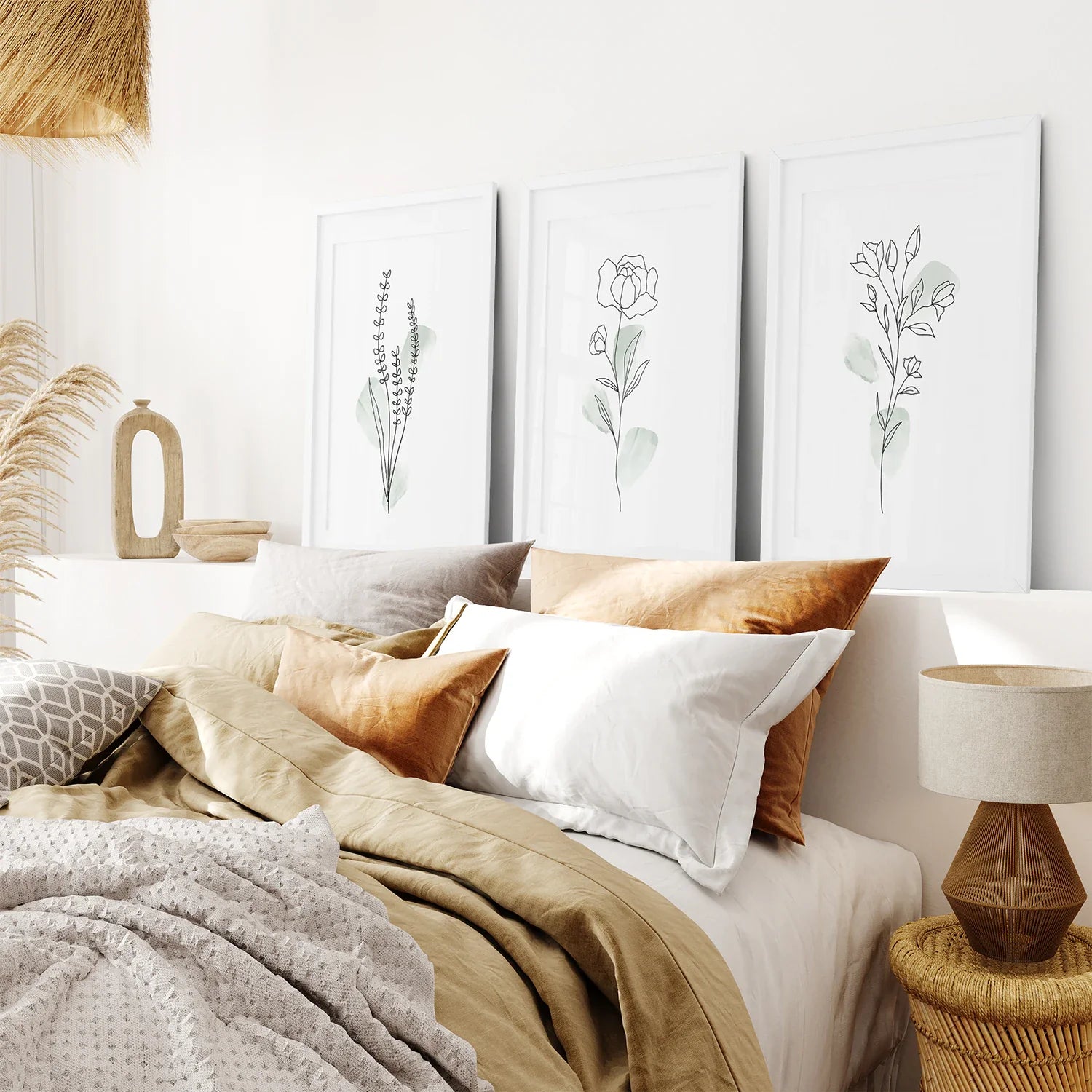 Boho Botanical Art Prints | Set of 3 Green Leaves