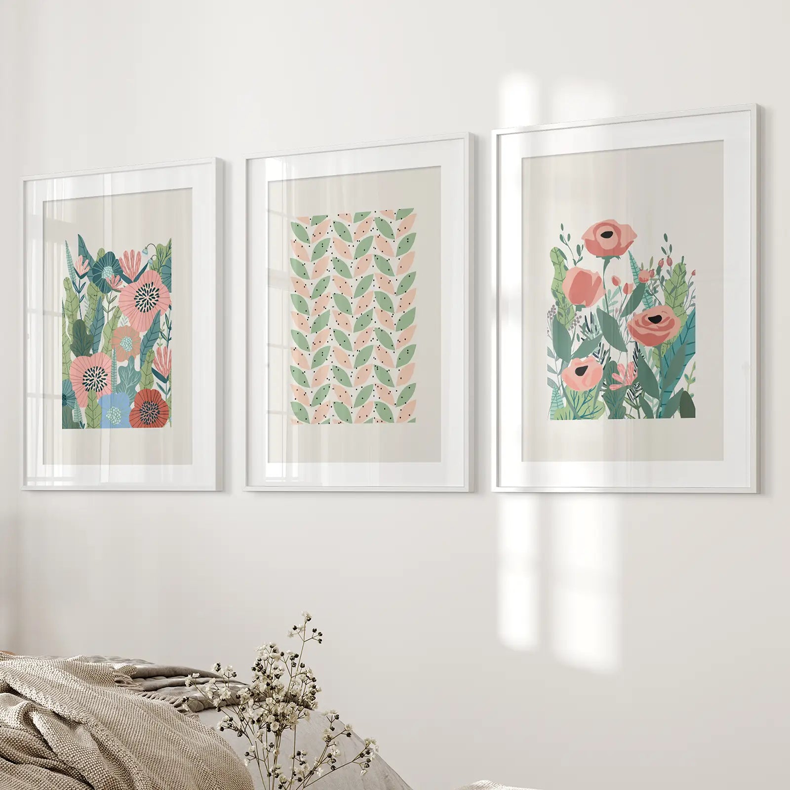 Botanical Pink Poppies Wall Art Poster Decor