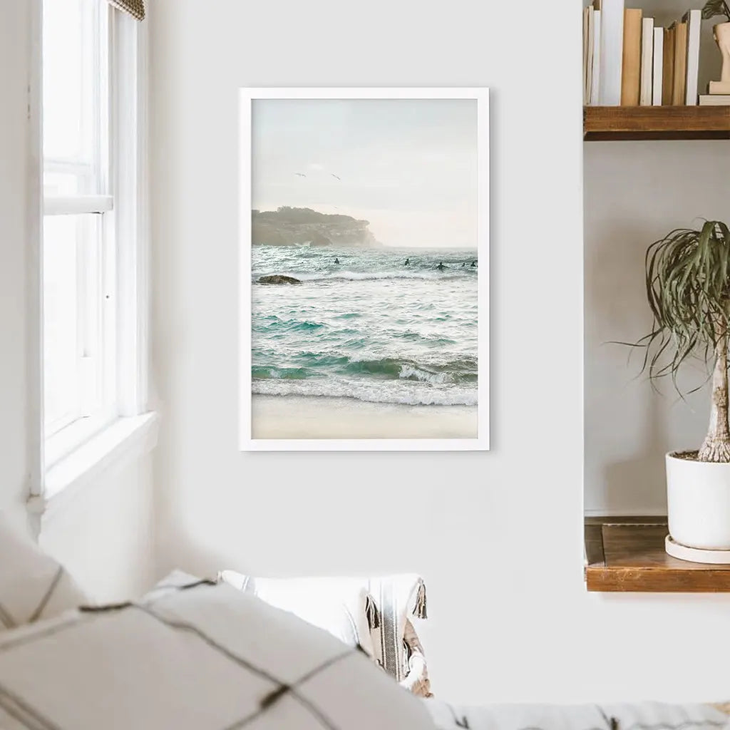 Nautical Coastline Photo. Ocean Waves and Rocks Print